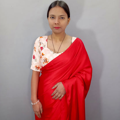 Elbow Sleeves Saree Blouse in Cream