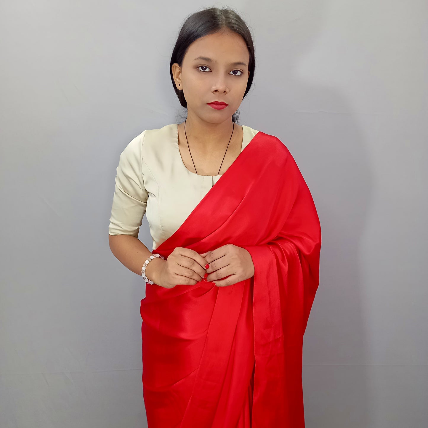 Elbow Sleeves Saree Blouse in Beige