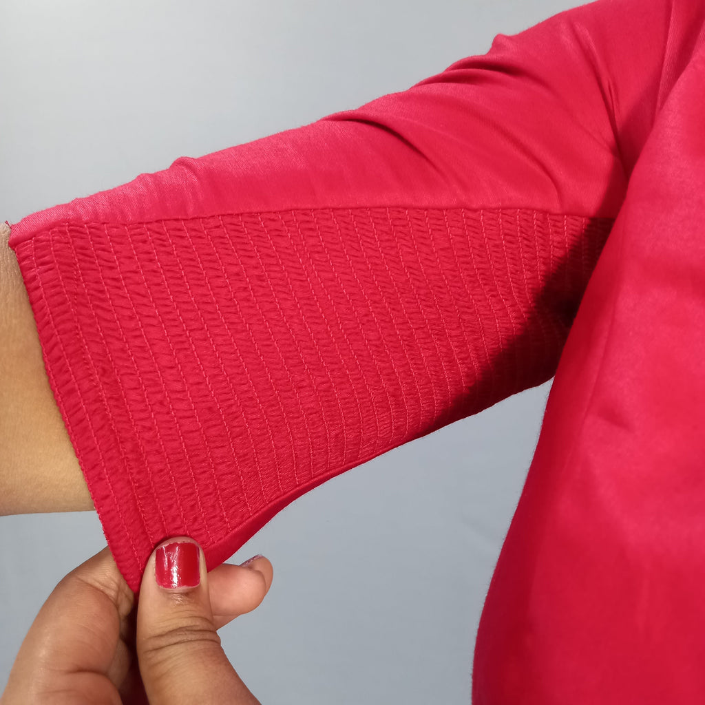 Elbow Sleeves Cotton Saree Blouse in Red