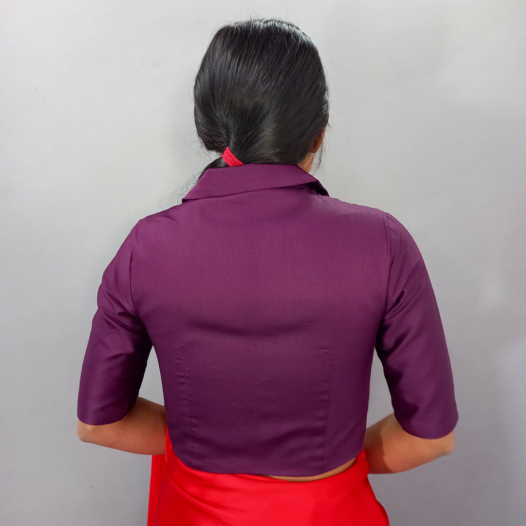 Regular Sleeves Cotton Saree Blouse in Wine