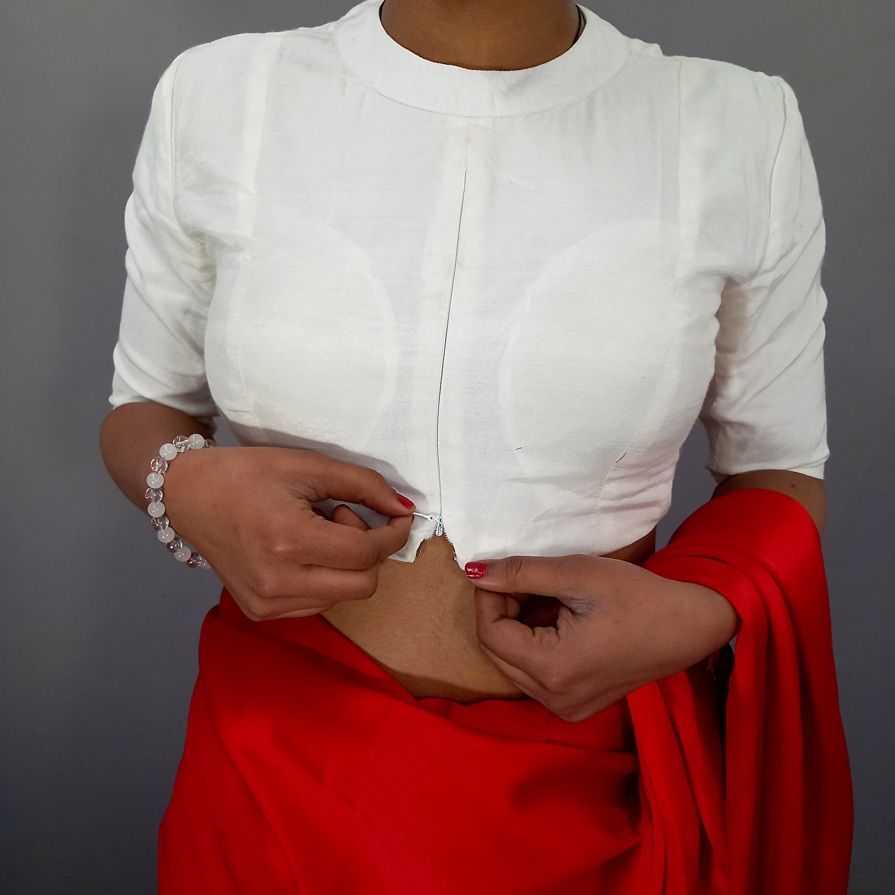 Regular Sleeves Saree Blouse in White