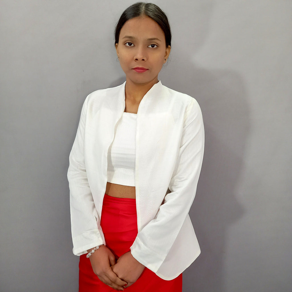 Women Plain Cotton Crop Top With Jacket Set