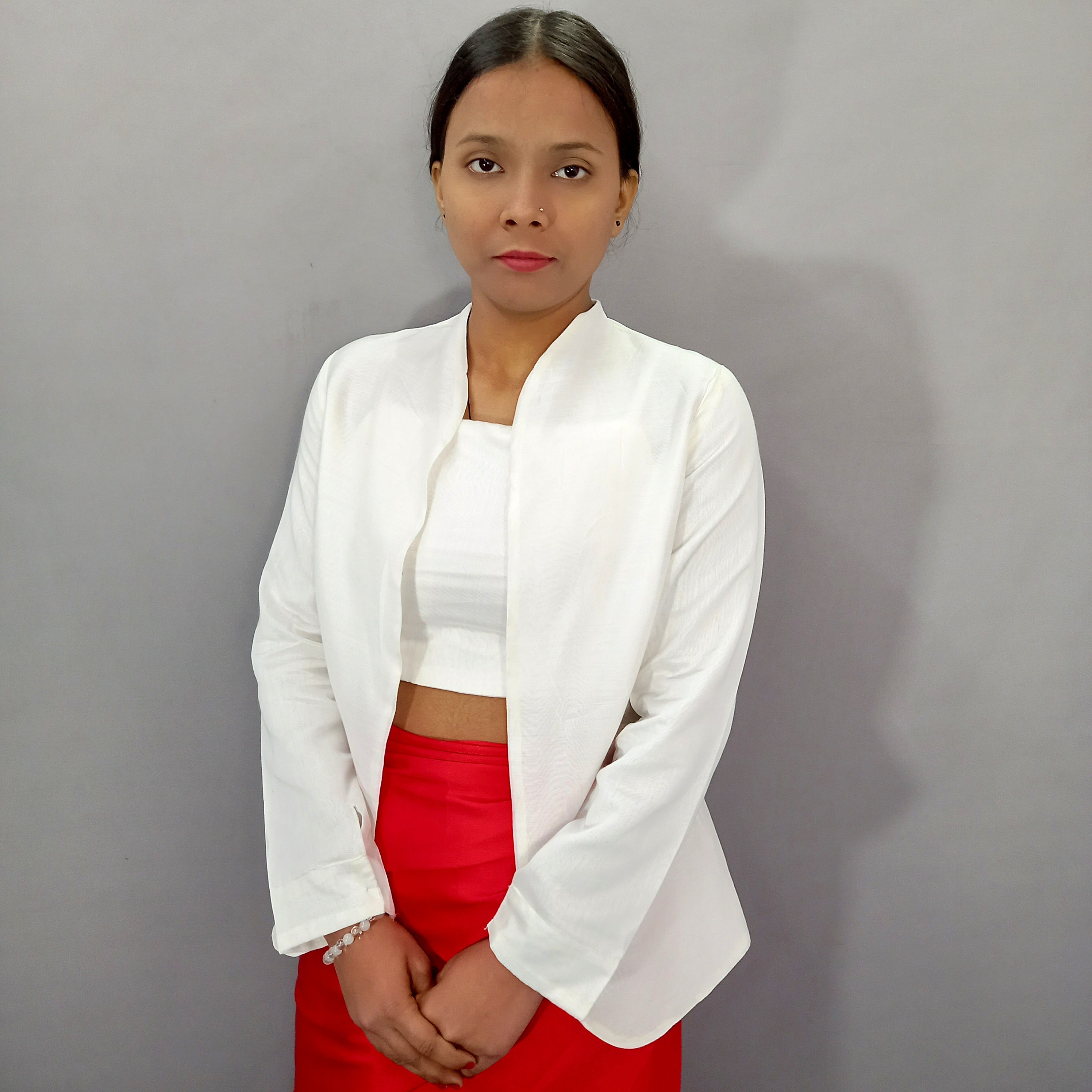 Women Plain Cotton Crop Top With Jacket Set