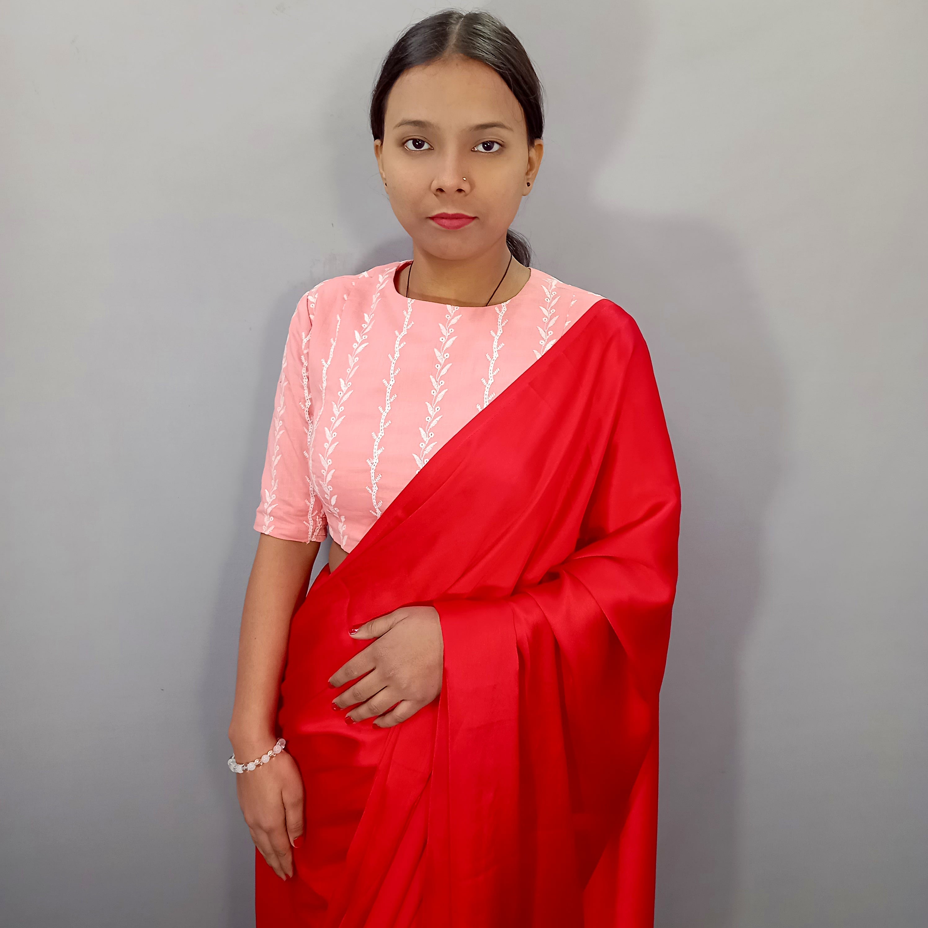 Elbow Sleeves Saree Blouse in Pink