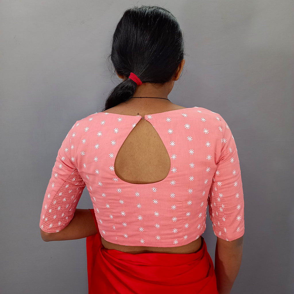 Amira Cotton Blouse with Beautiful Dot Embroidery in Pink