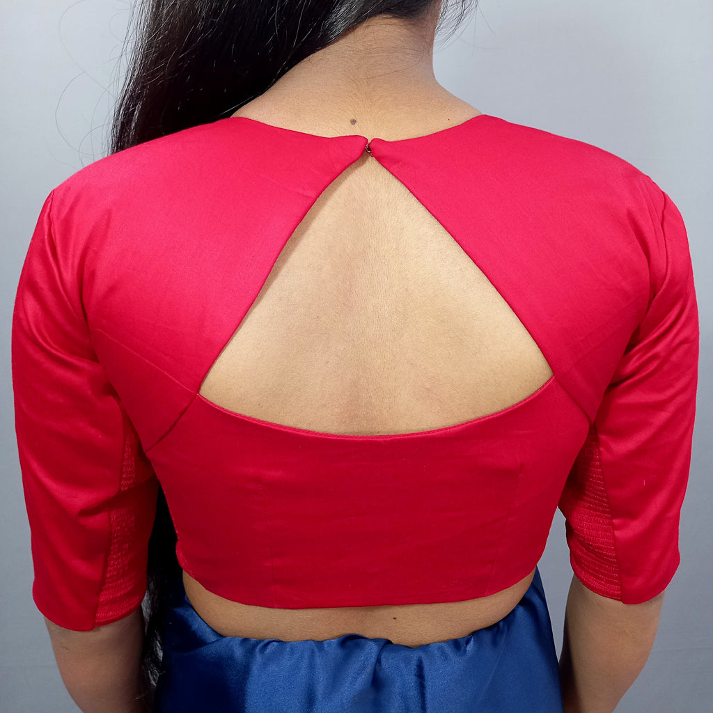 Regular Sleeves Cotton Saree Blouse in Red Fabric