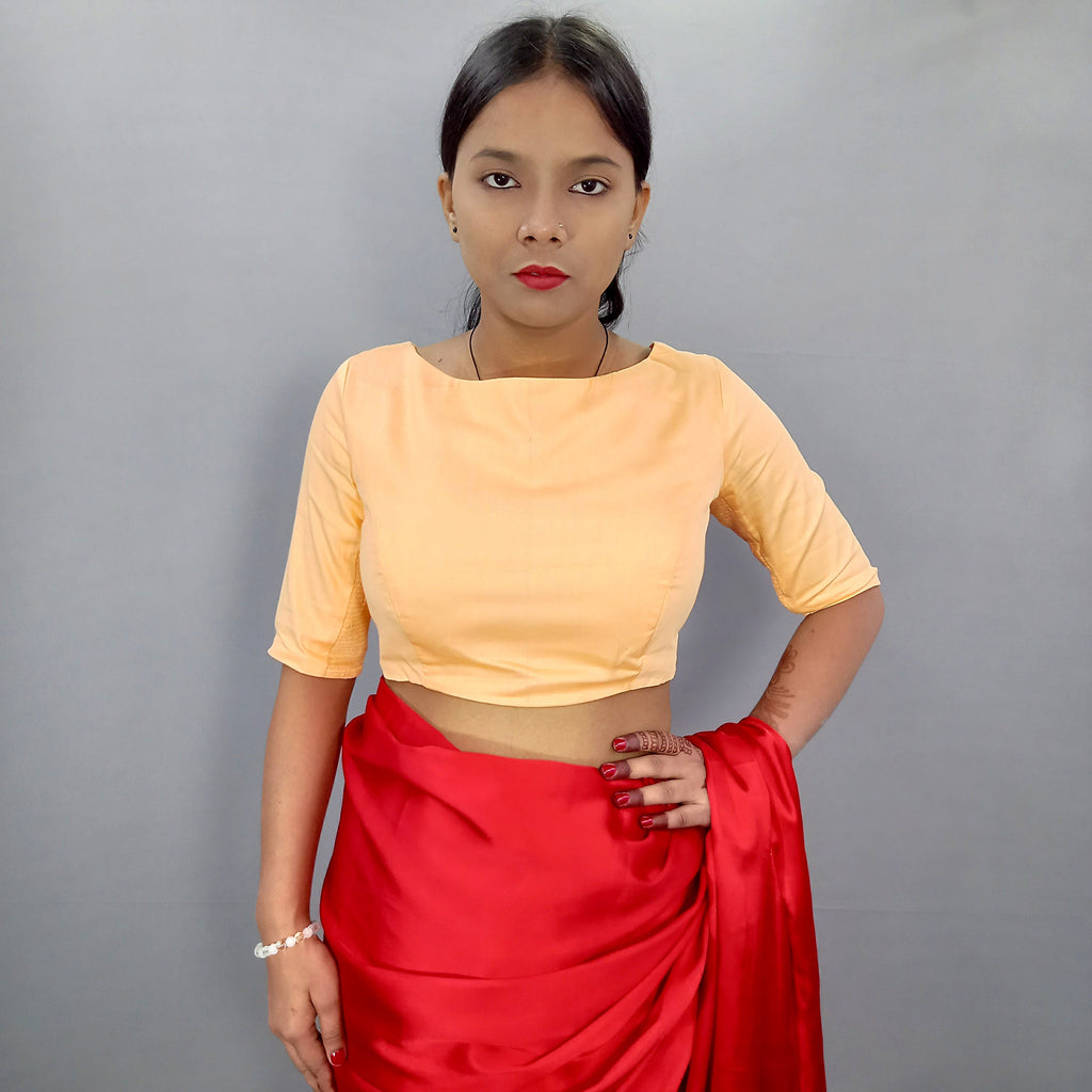 Boat Neck Black Plain Cotton Saree Blouse