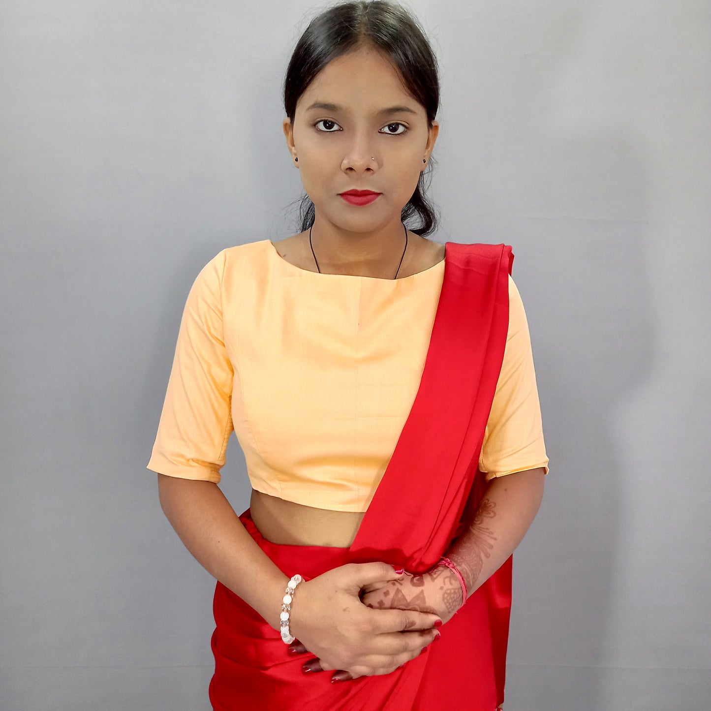 Boat Neck Elbow Sleeves Saree Blouse in Pink