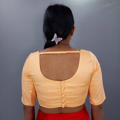 Boat Neck Elbow Sleeves Saree Blouse in Pink