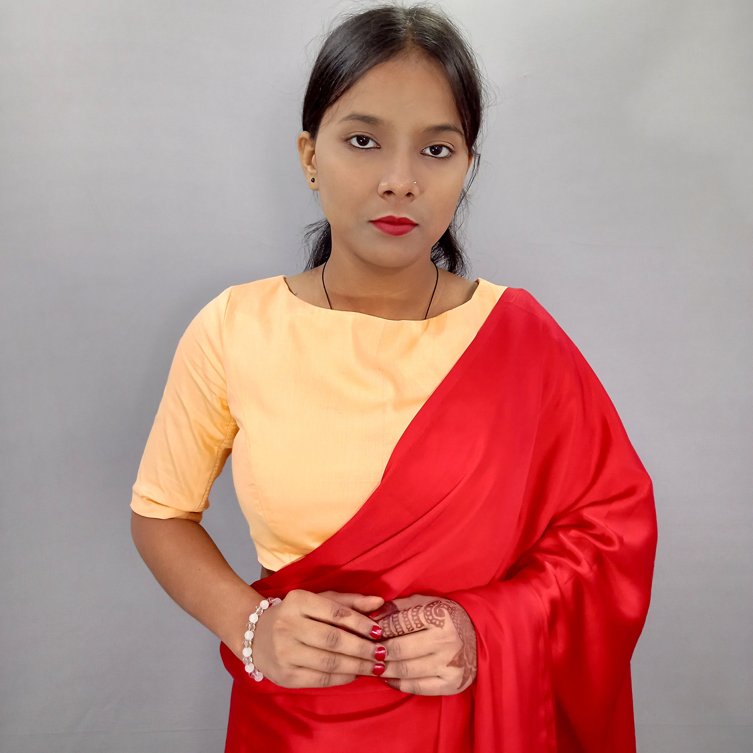 Boat Neck Black Plain Cotton Saree Blouse