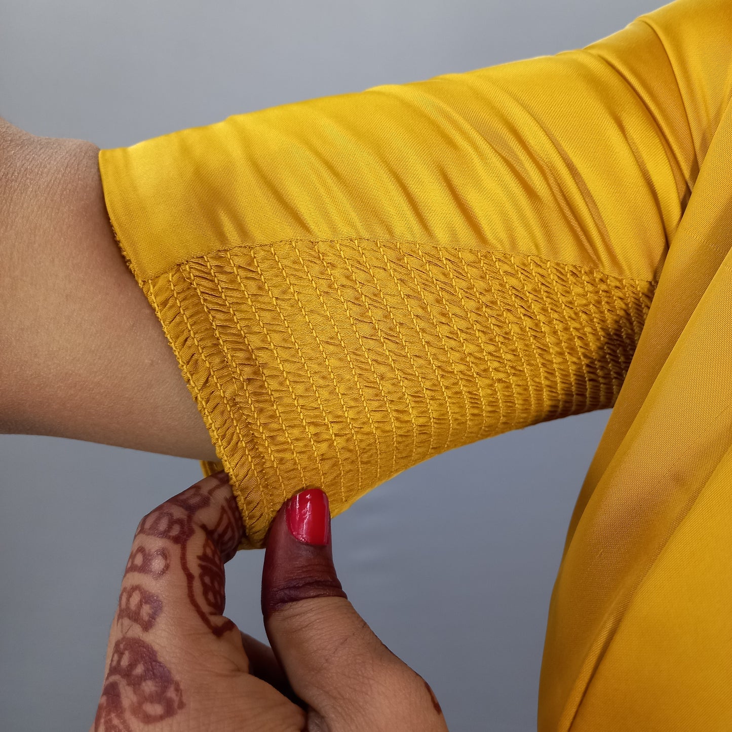 Full Neck Elbow Sleeves Saree Blouse in Mustard