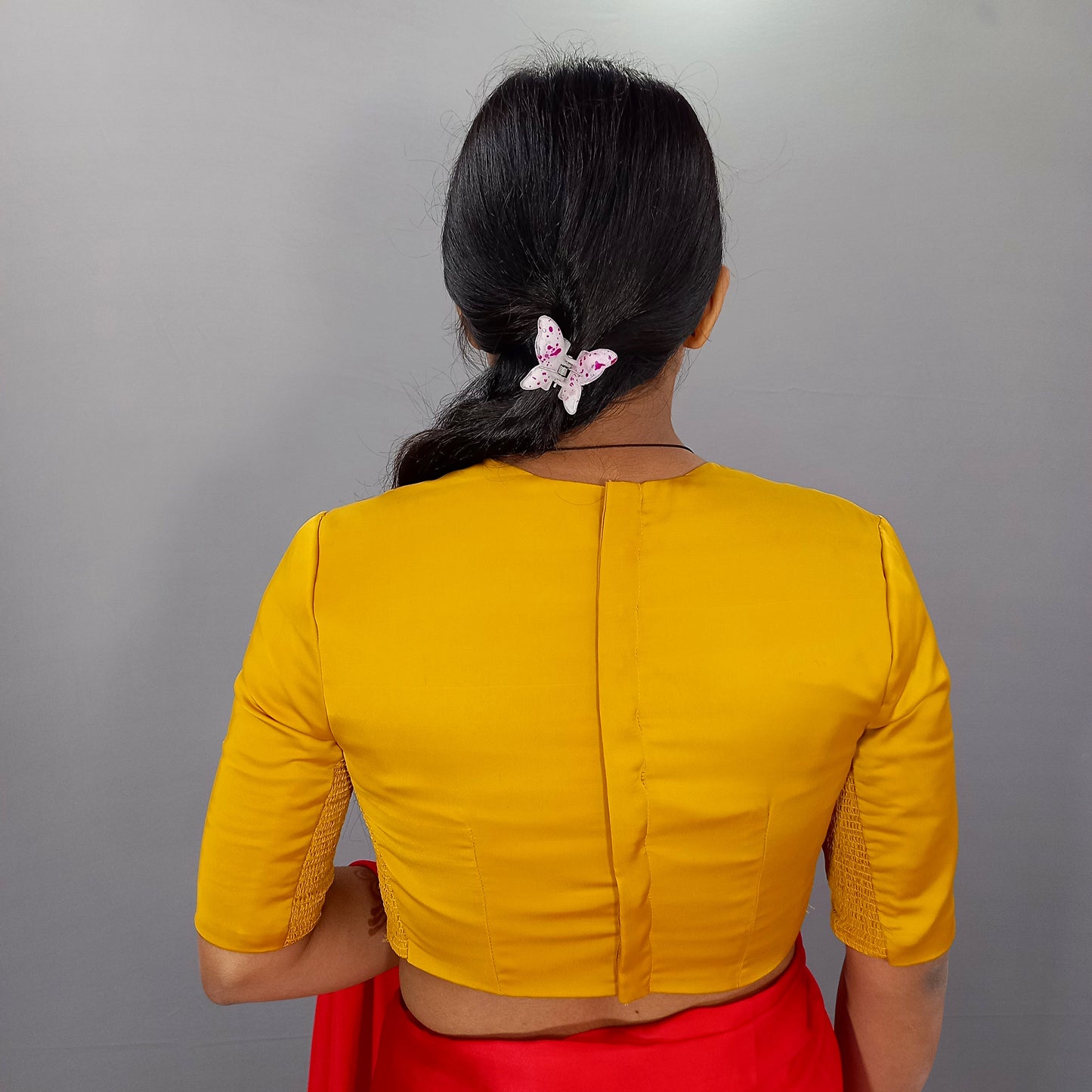 Full Neck Elbow Sleeves Saree Blouse in Mustard