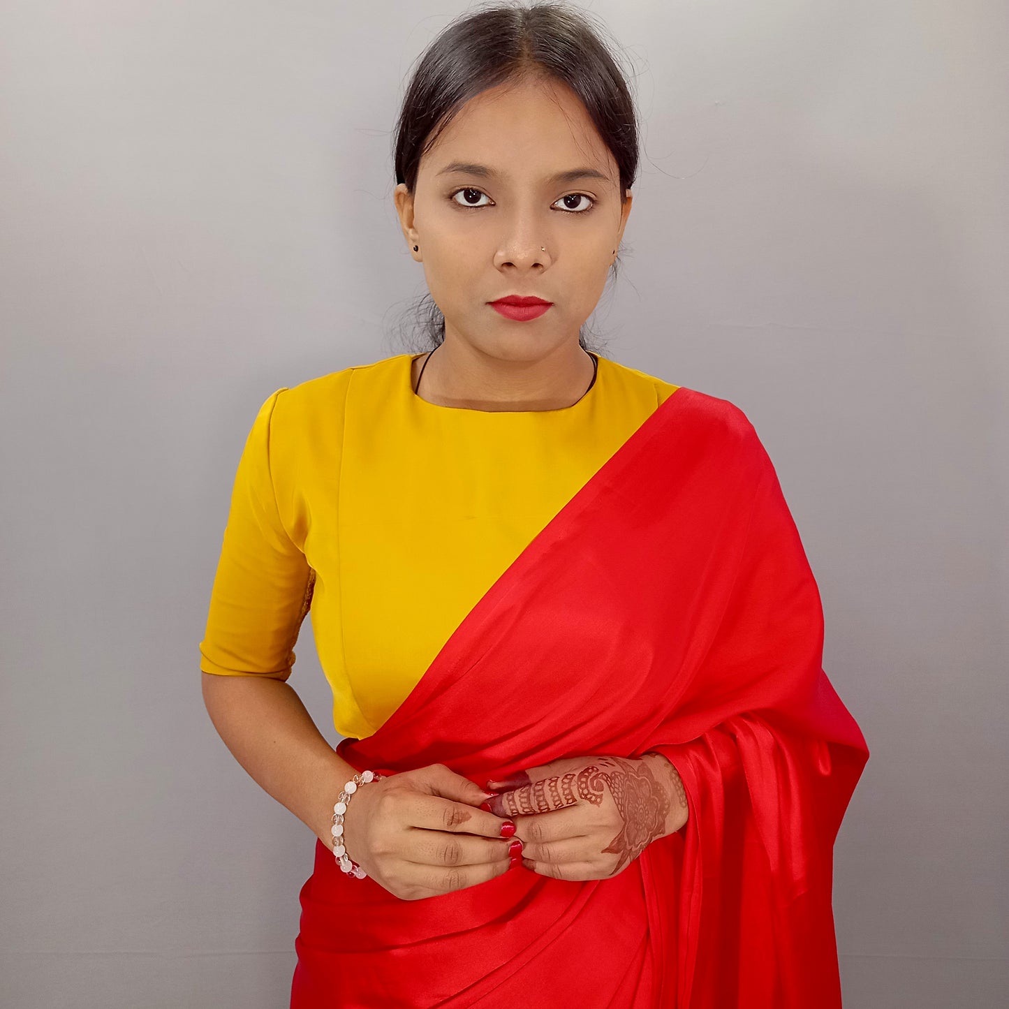 Full Neck Elbow Sleeves Saree Blouse in Mustard