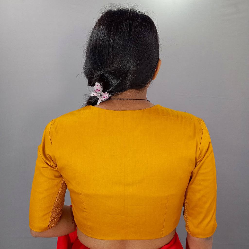 Malika | Elbow Sleeves Cotton Saree Blouse in Mustard