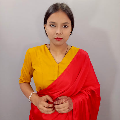V Neck Elbow Sleeves Saree Blouse in Cream