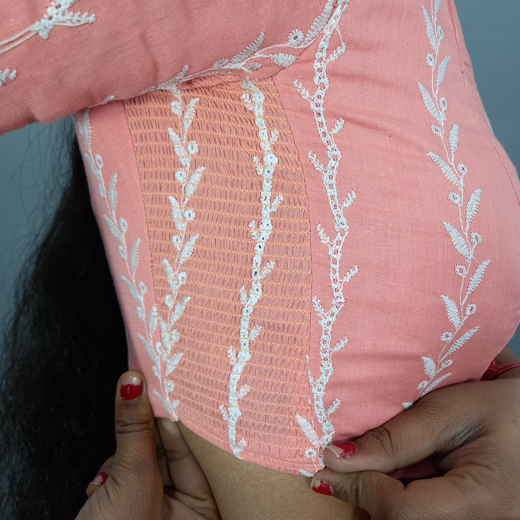 Maharani Cotton Saree Blouse with Beautiful Floral Embroidery in Pink