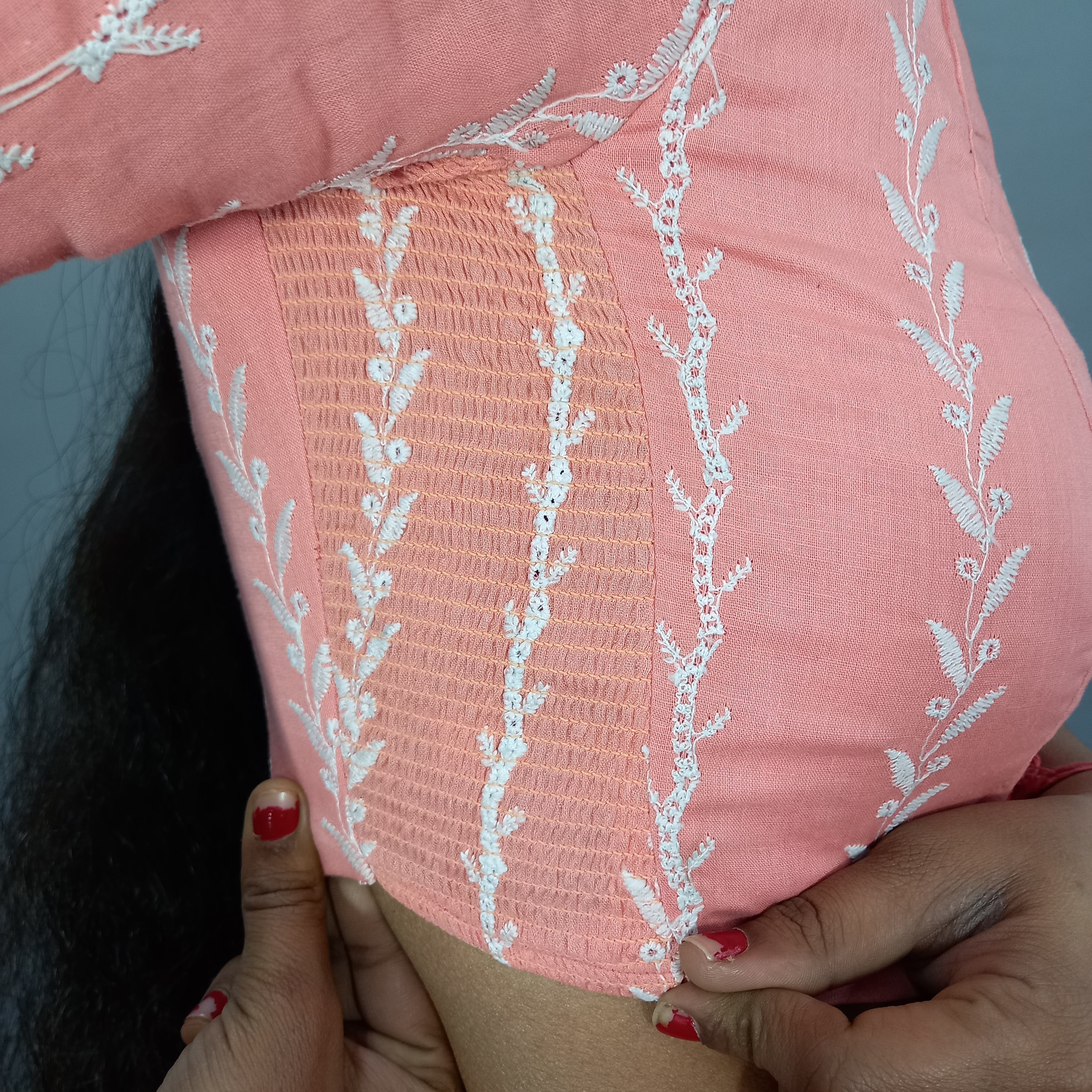 Maharani Cotton Saree Blouse with Beautiful Floral Embroidery in Pink