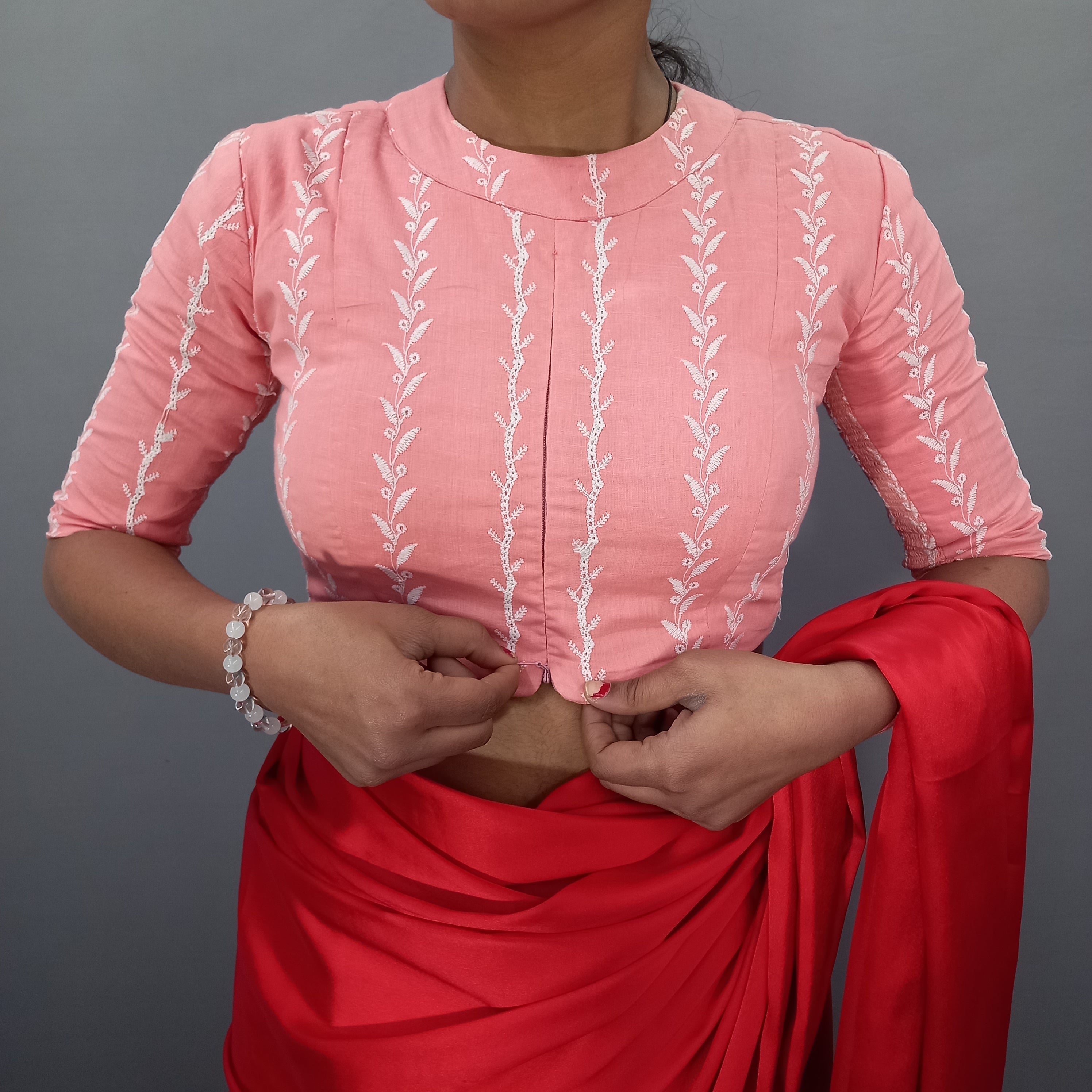 Maharani Cotton Saree Blouse with Beautiful Floral Embroidery in Pink