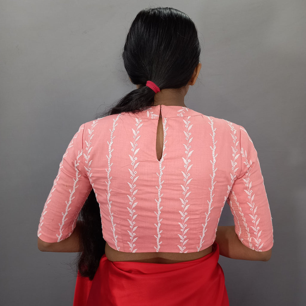Maharani Cotton Saree Blouse with Beautiful Floral Embroidery in Pink