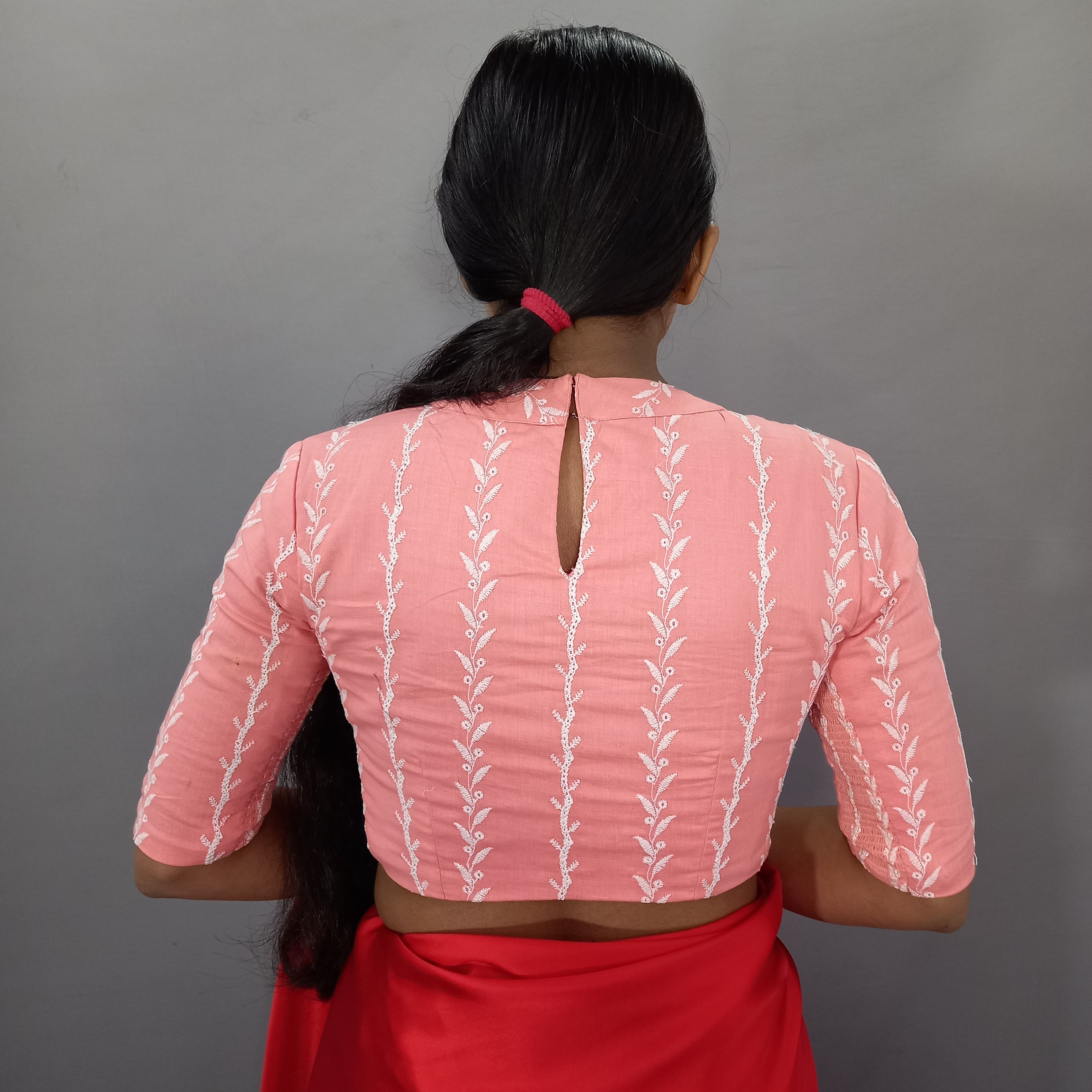 Maharani Cotton Saree Blouse with Beautiful Floral Embroidery in Pink