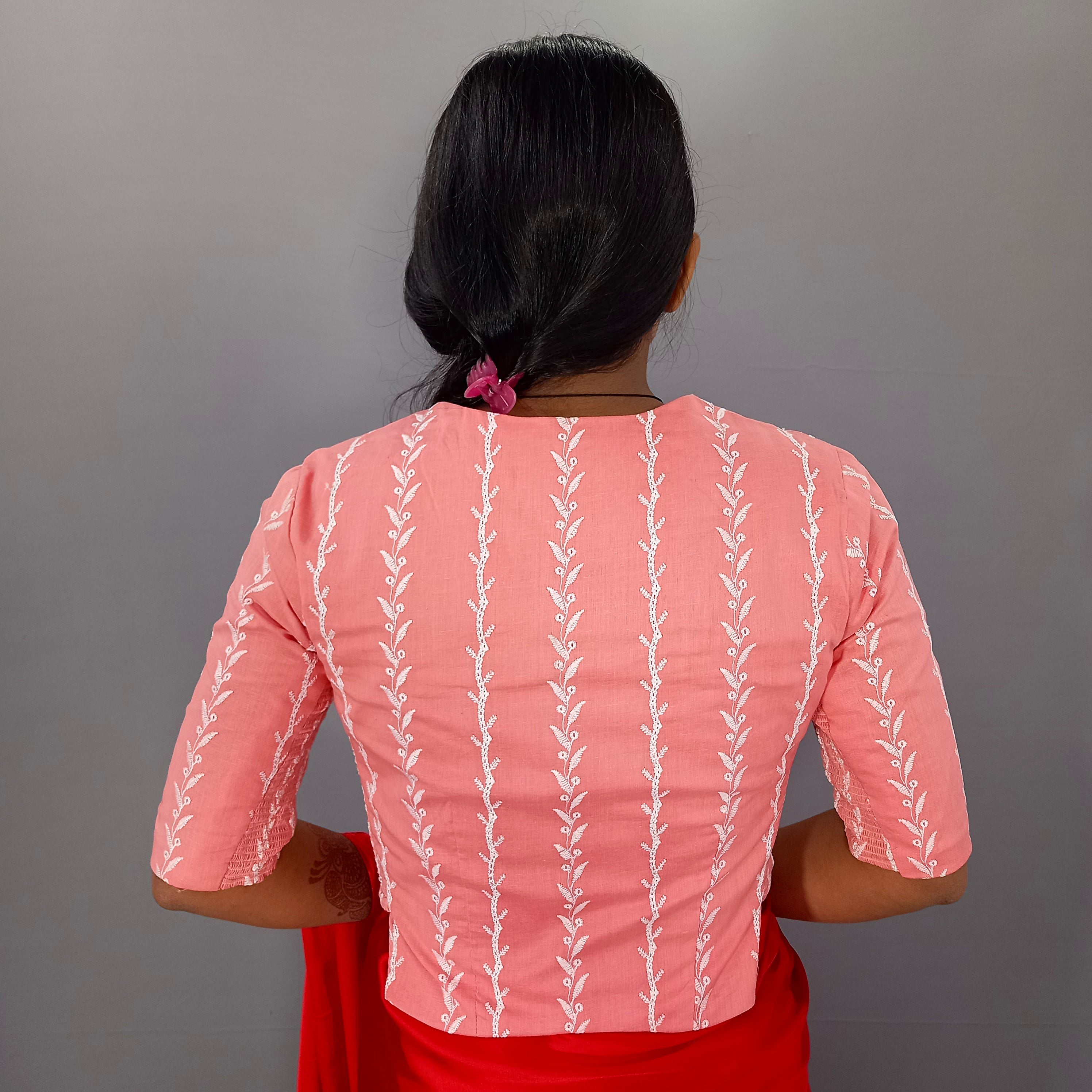 Aabha Cotton Blouse with Beautiful Floral Embroidery in Pink