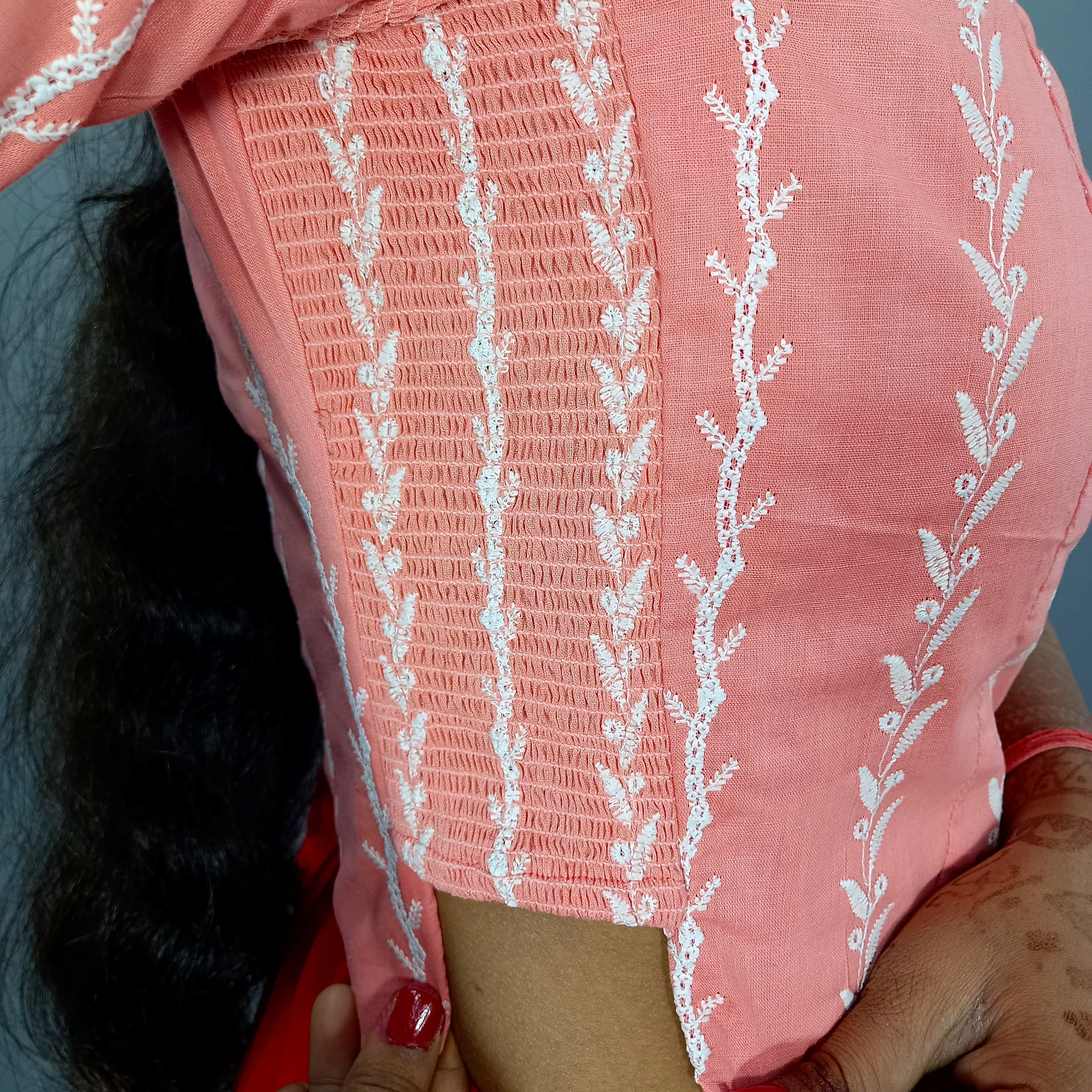 Aabha Cotton Blouse with Beautiful Floral Embroidery in Pink