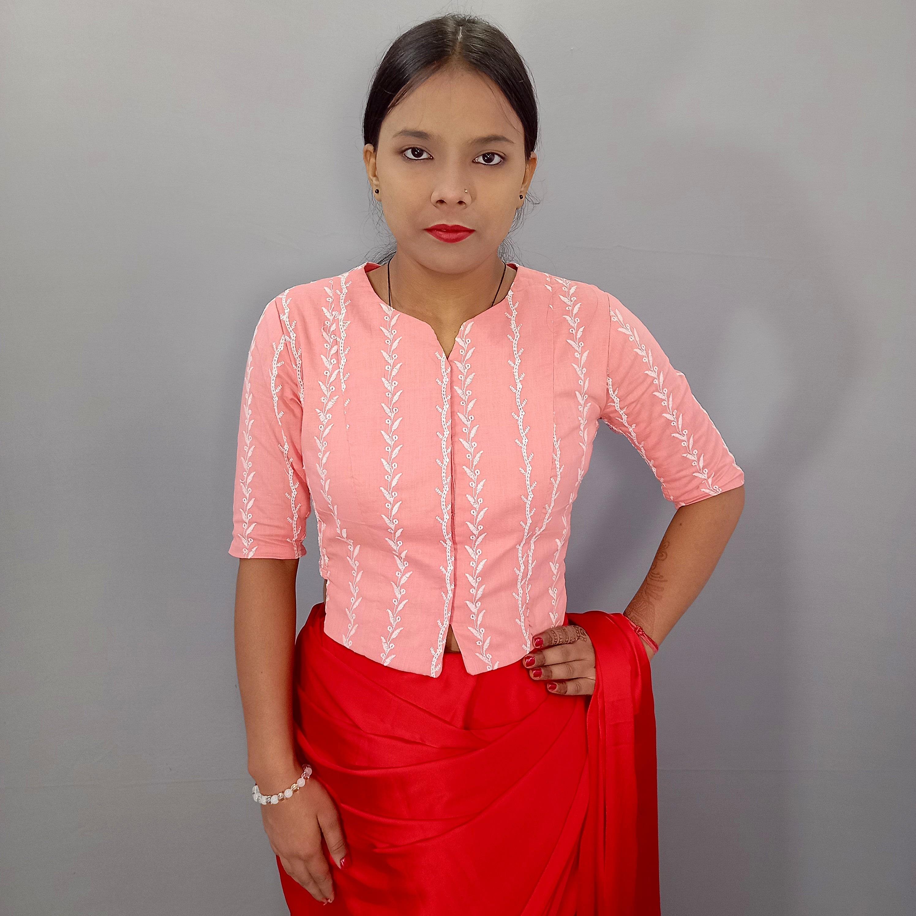 Aabha Cotton Blouse with Beautiful Floral Embroidery in Pink