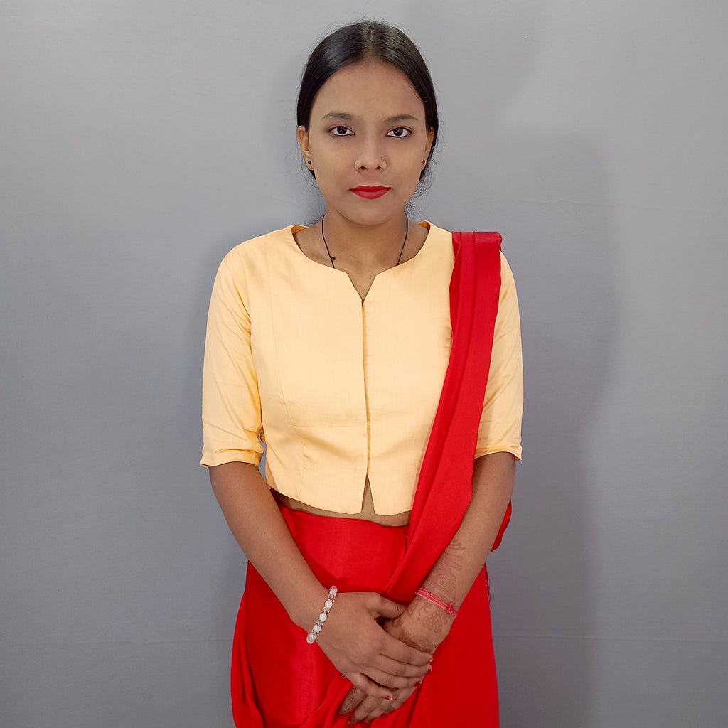 Elbow Sleeves Saree Blouse in Light Orange