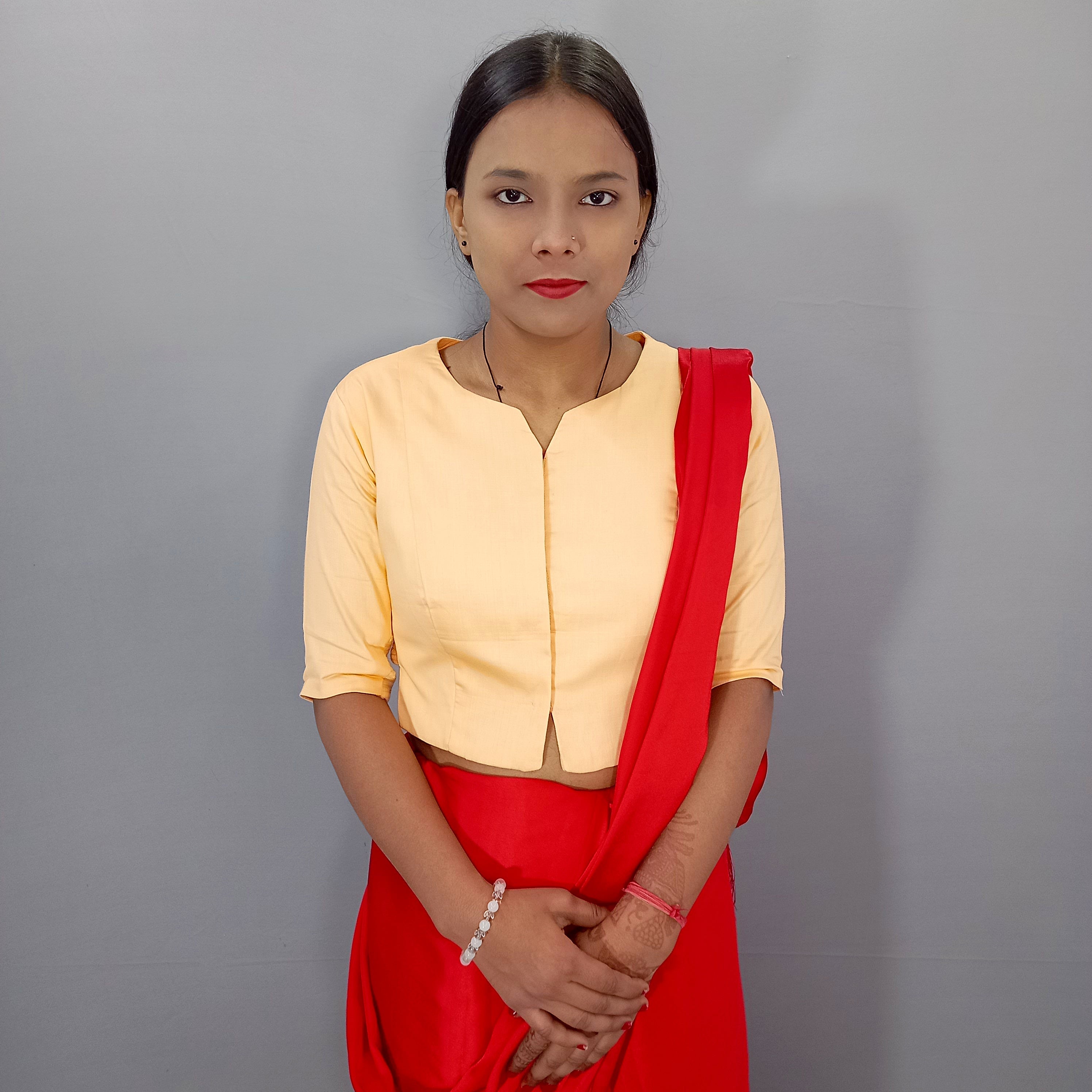 Elbow Sleeves Saree Blouse in Light Orange