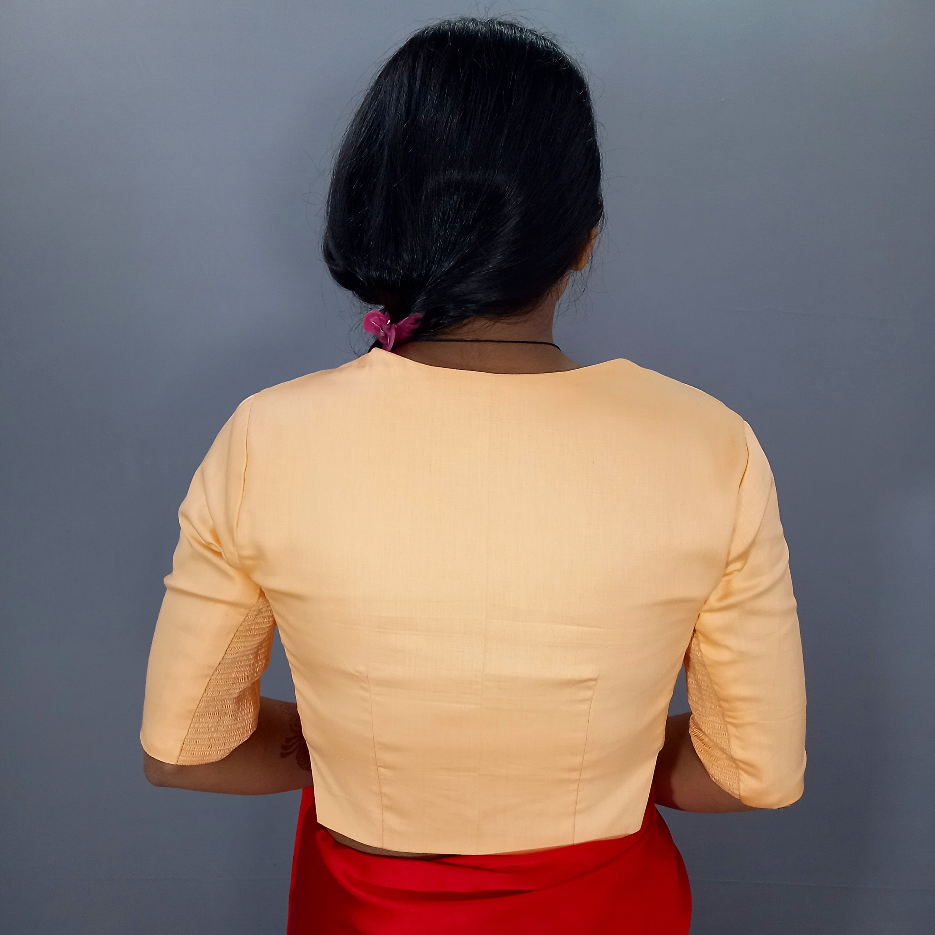Elbow Sleeves Saree Blouse in Light Orange