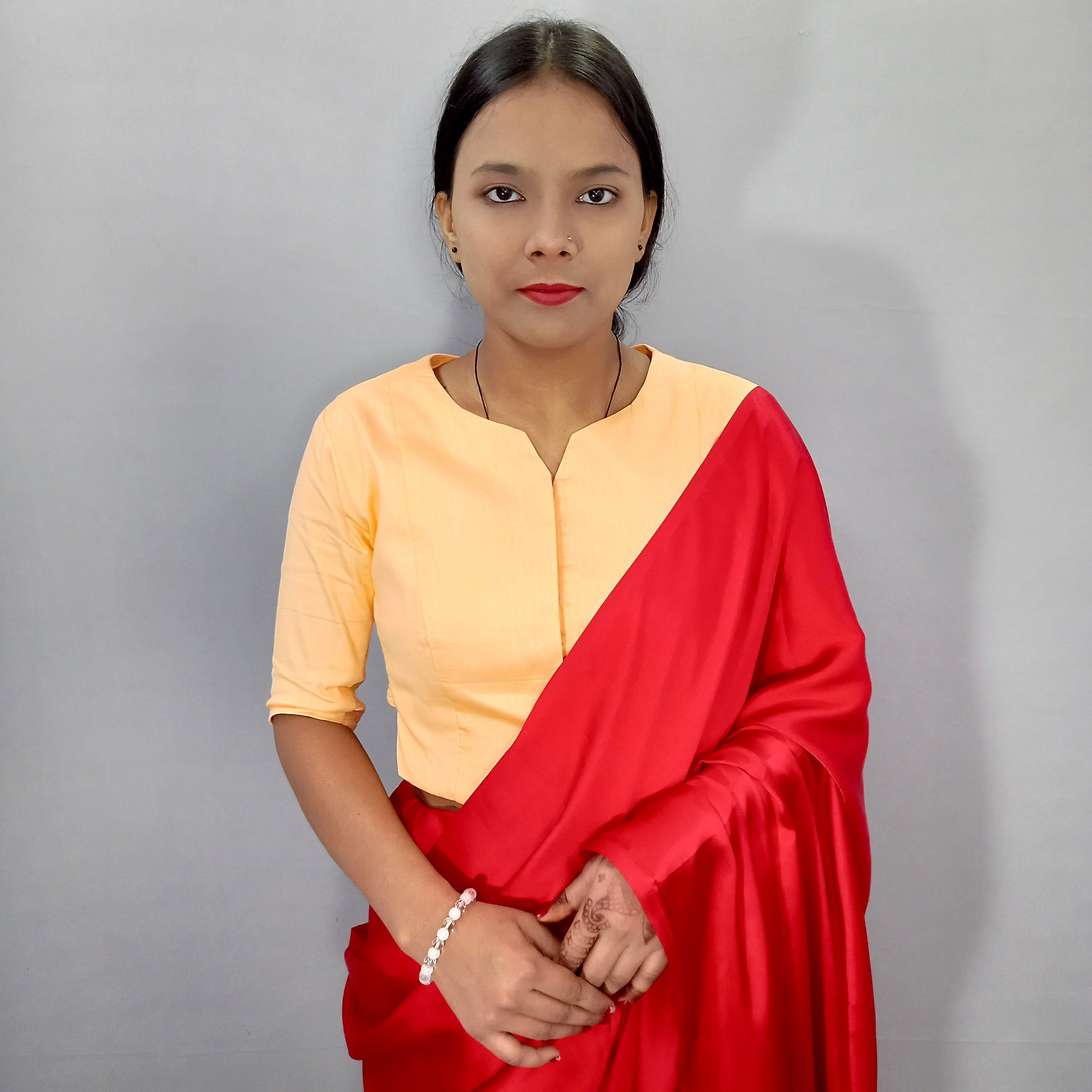 Elbow Sleeves Saree Blouse in Light Orange