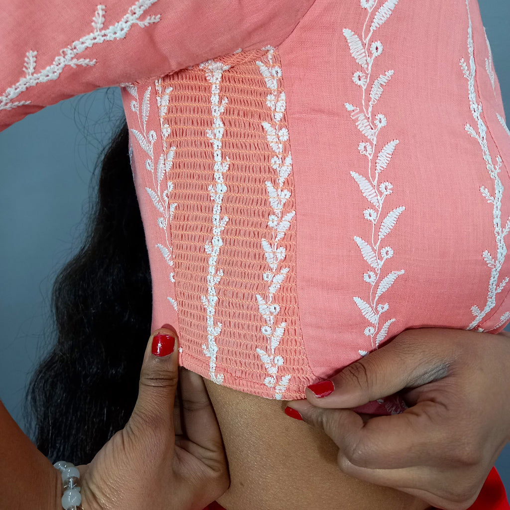 Elbow Sleeves Saree Blouse in Pink