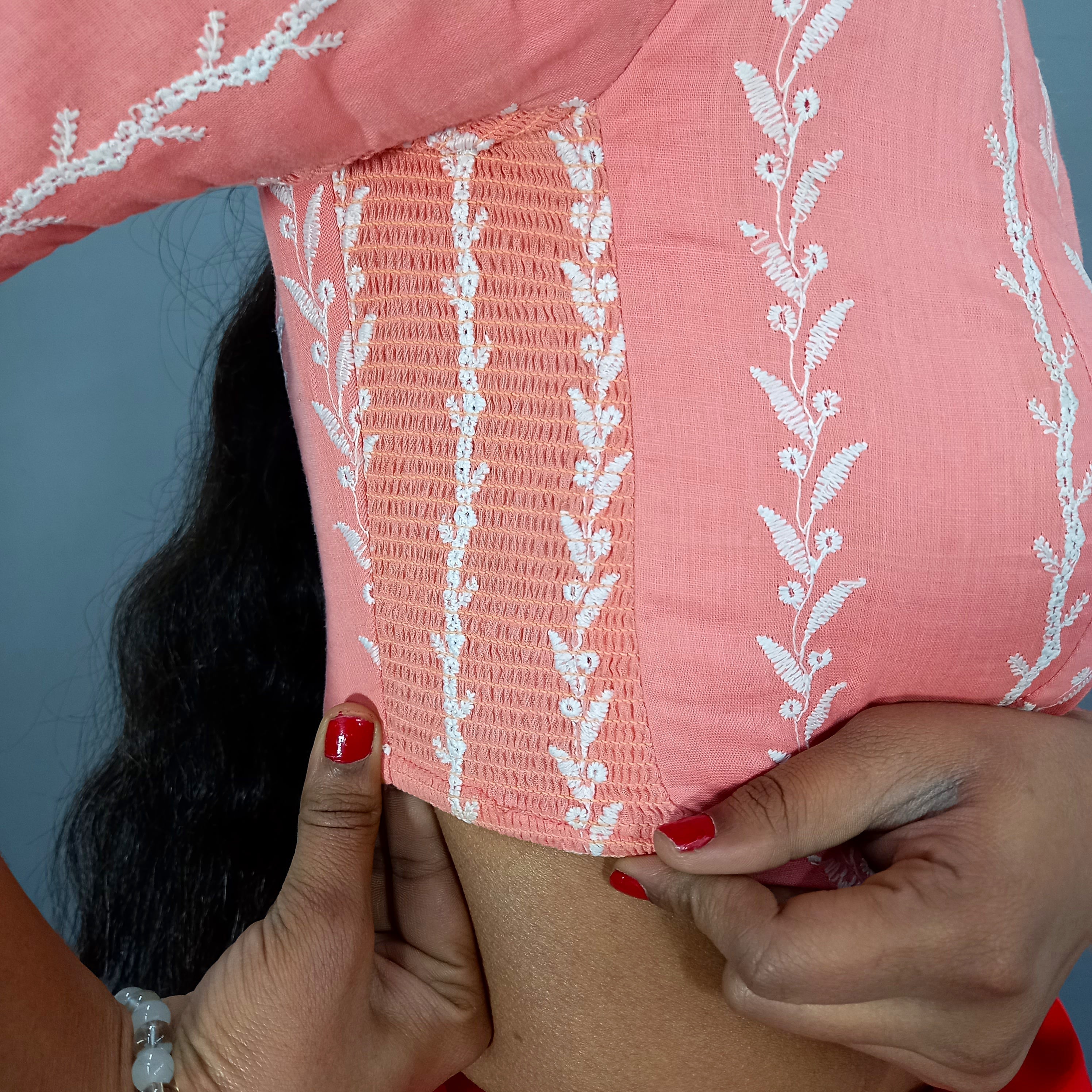 Elbow Sleeves Saree Blouse in Pink