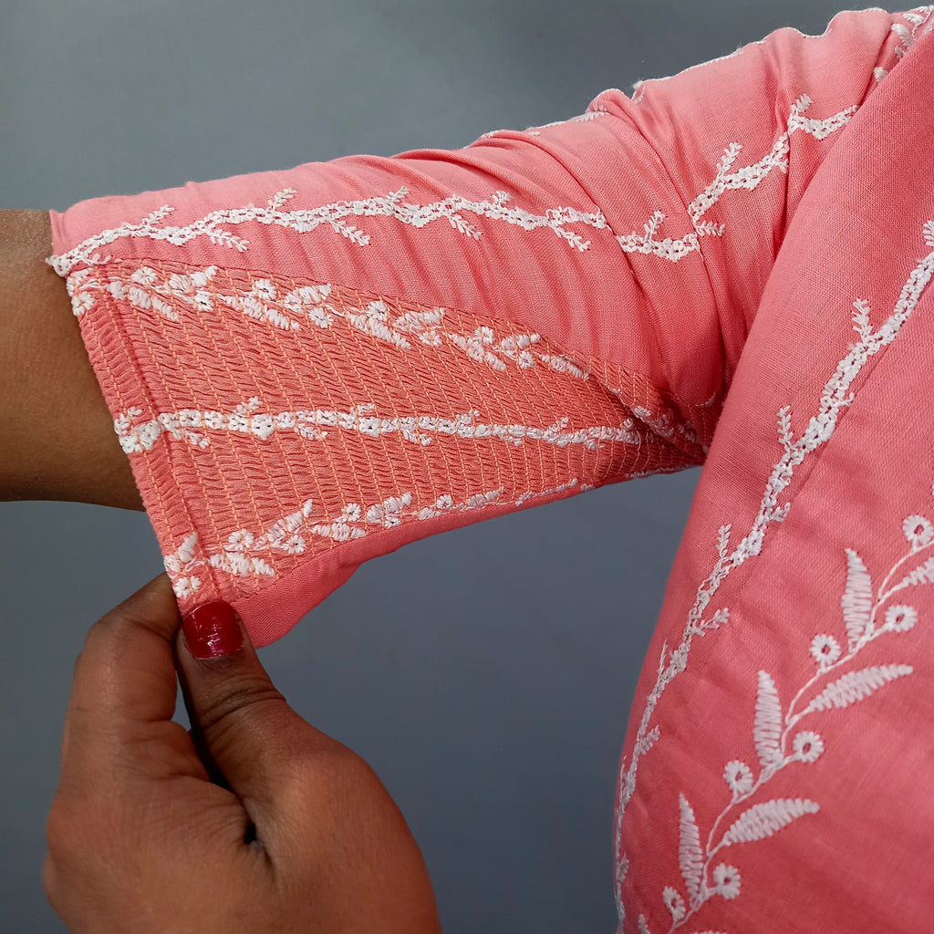 Elbow Sleeves Saree Blouse in Pink