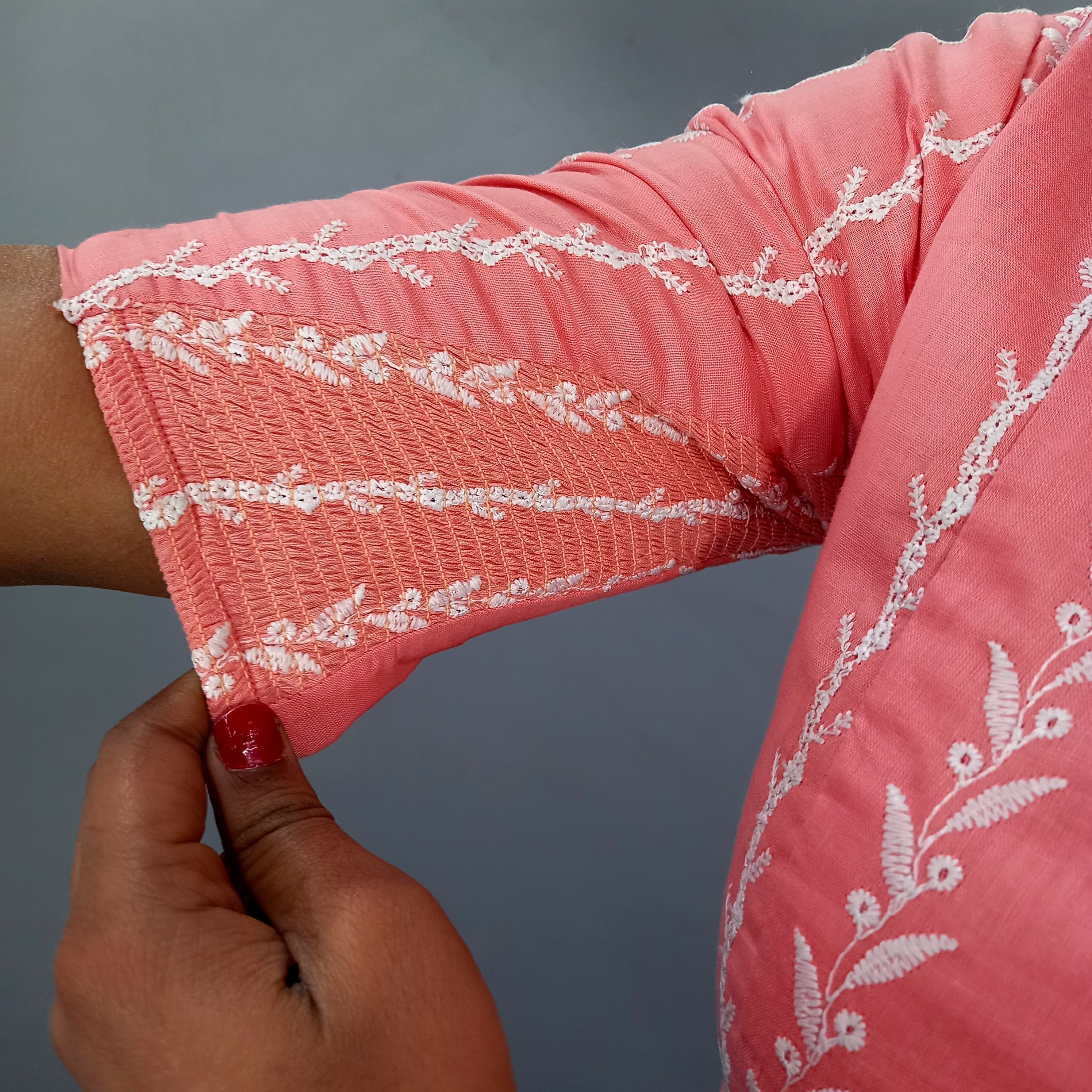 Elbow Sleeves Saree Blouse in Pink