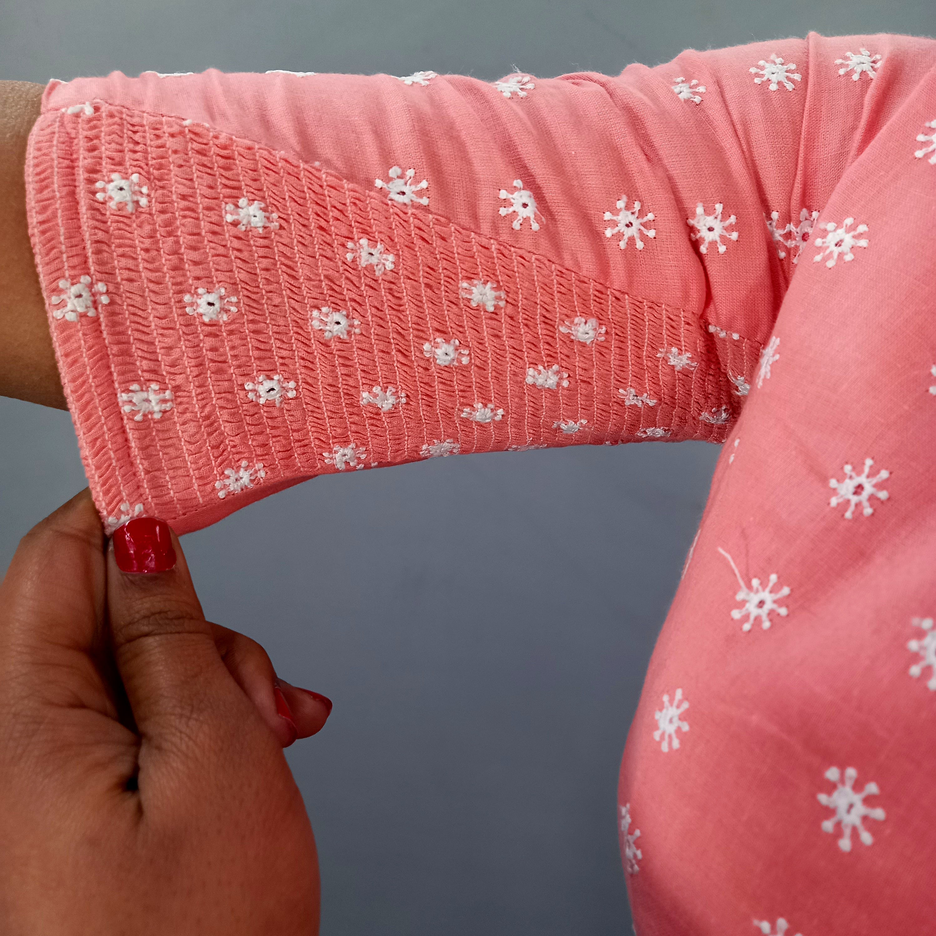 Cotton Blouse with Embroidery in Pink