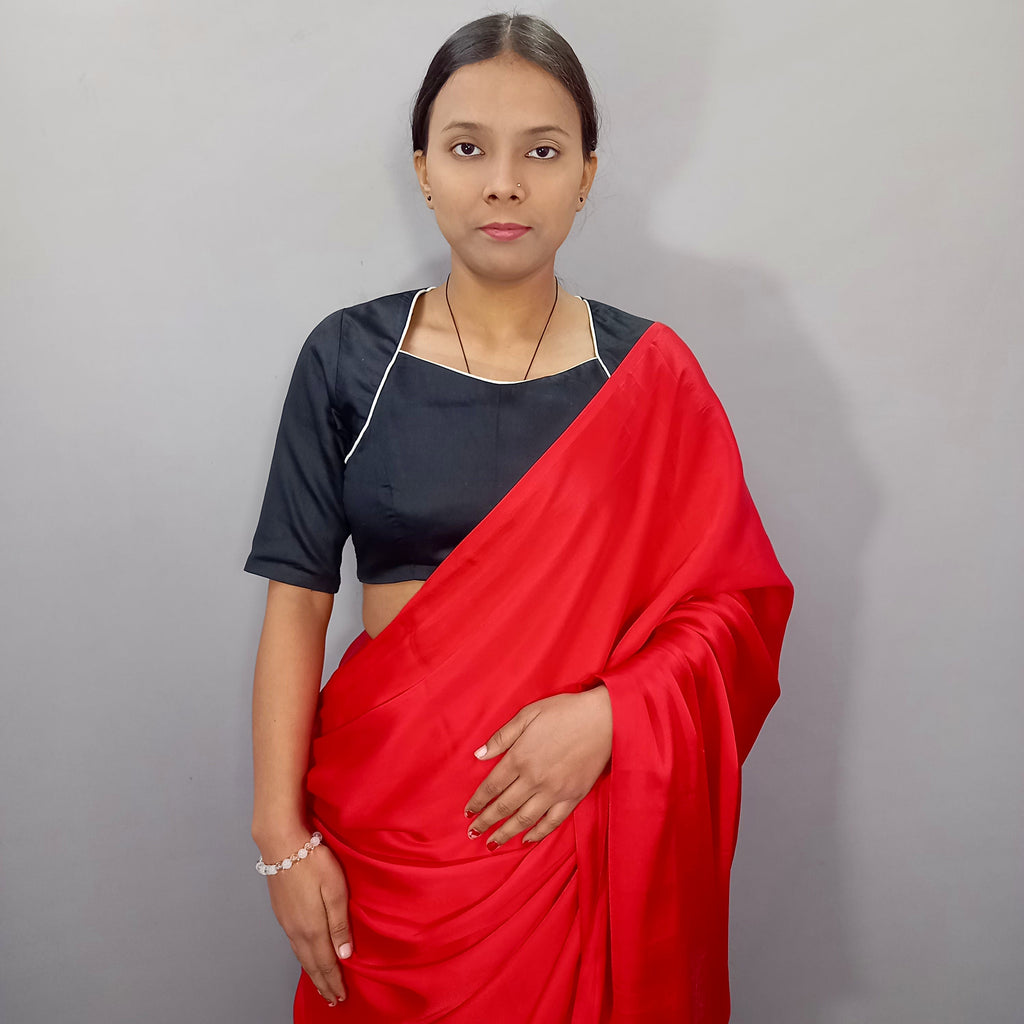 Black Cotton Blouse in Elbow Sleeve