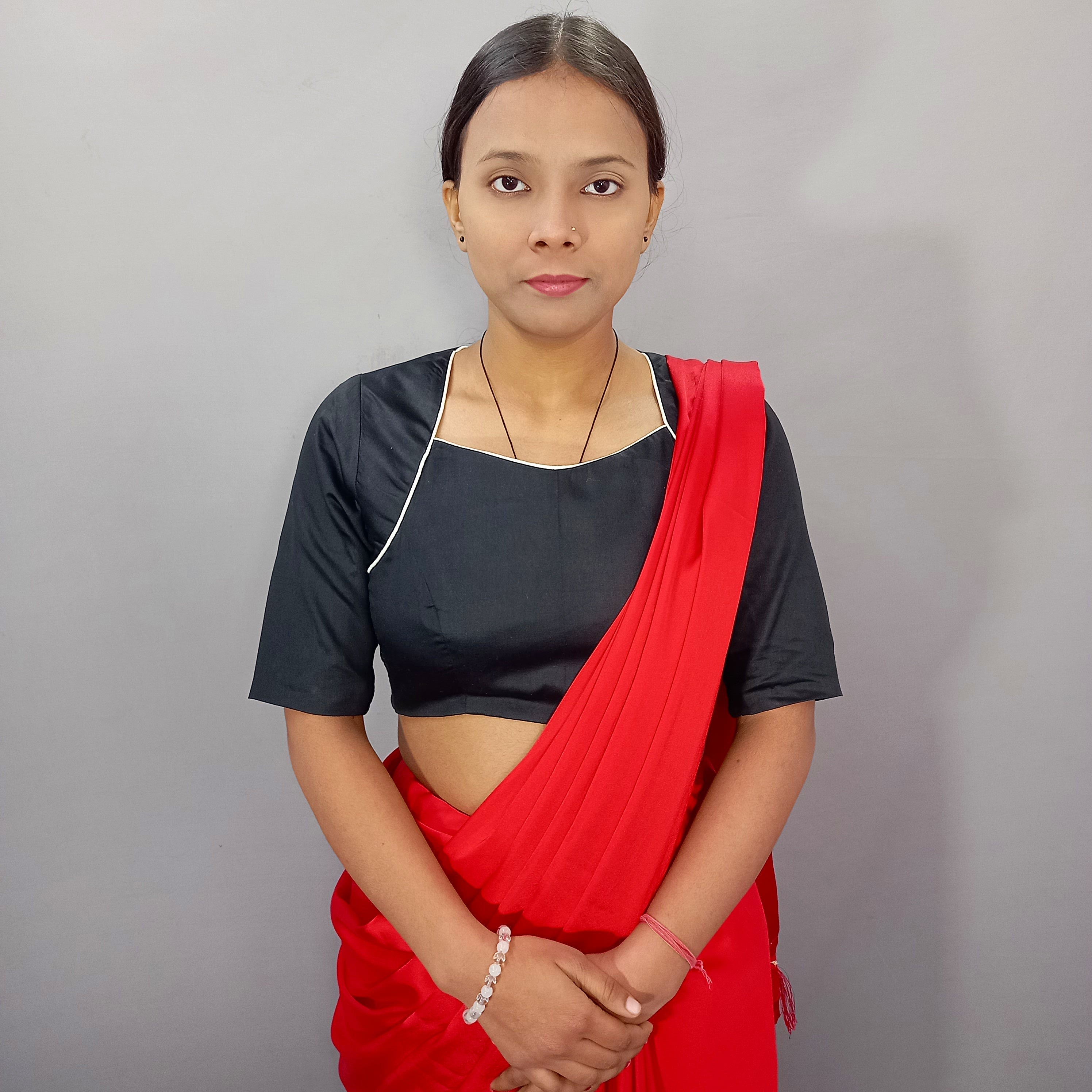 Black Cotton Blouse in Elbow Sleeve