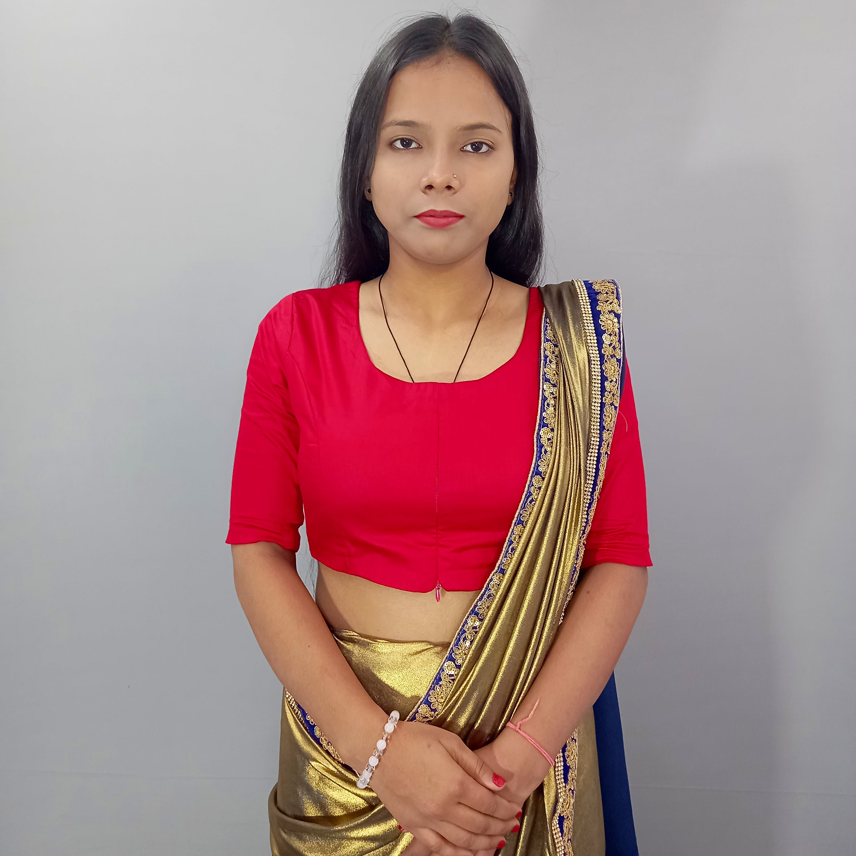 Elbow Sleeves Cotton Saree Blouse in Red