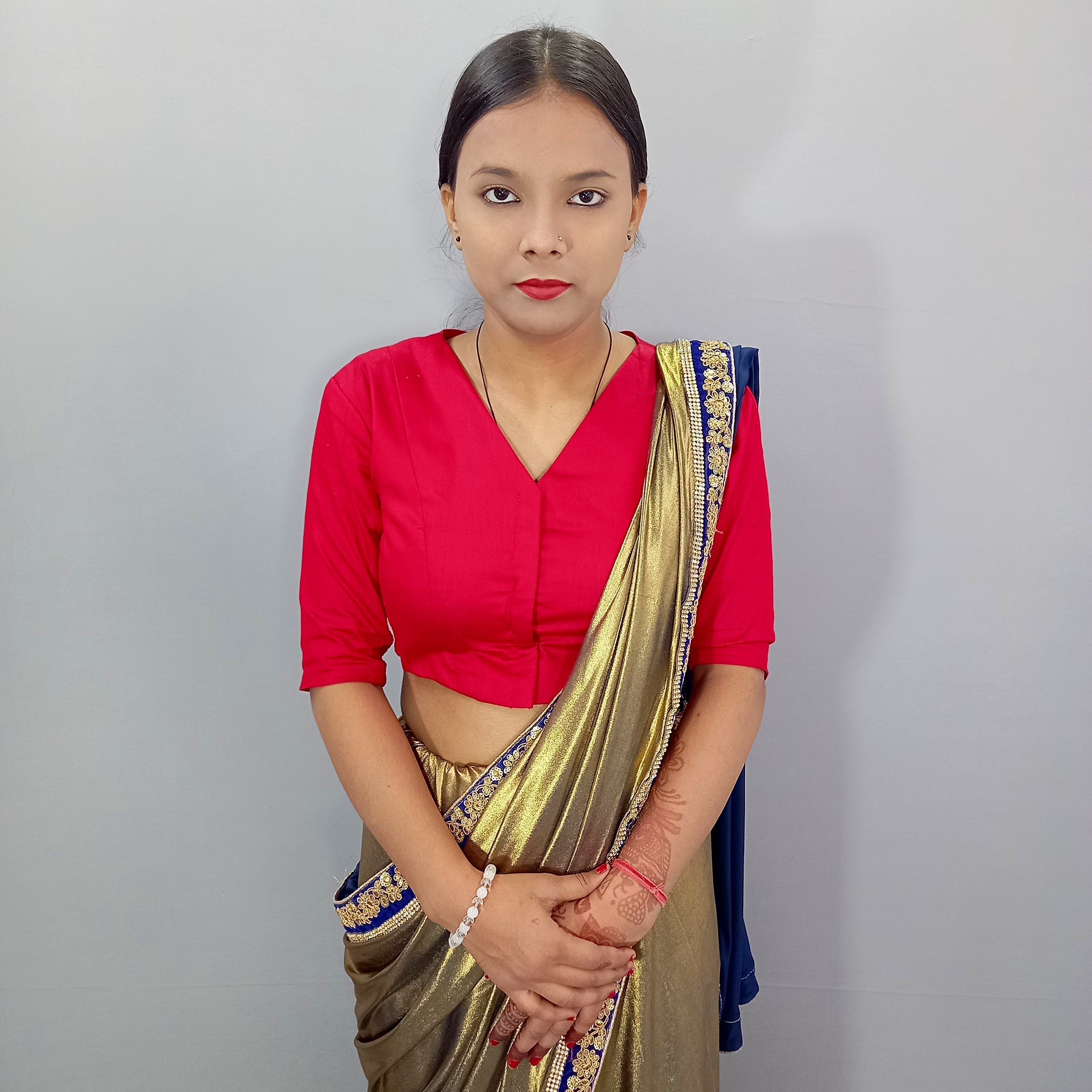 Elbow Sleeves Saree Blouse in Carmine Red