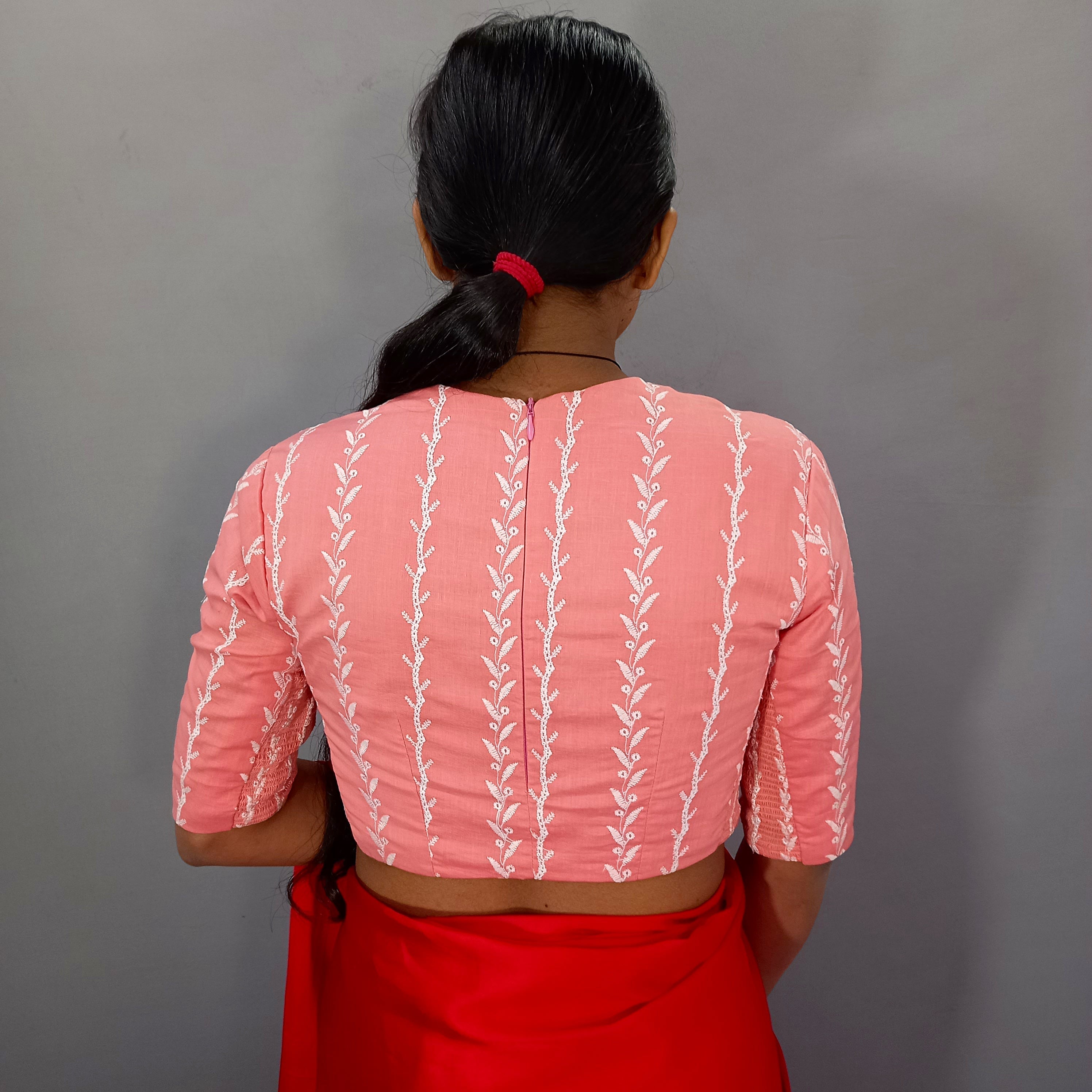 Elbow Sleeves Saree Blouse in Pink