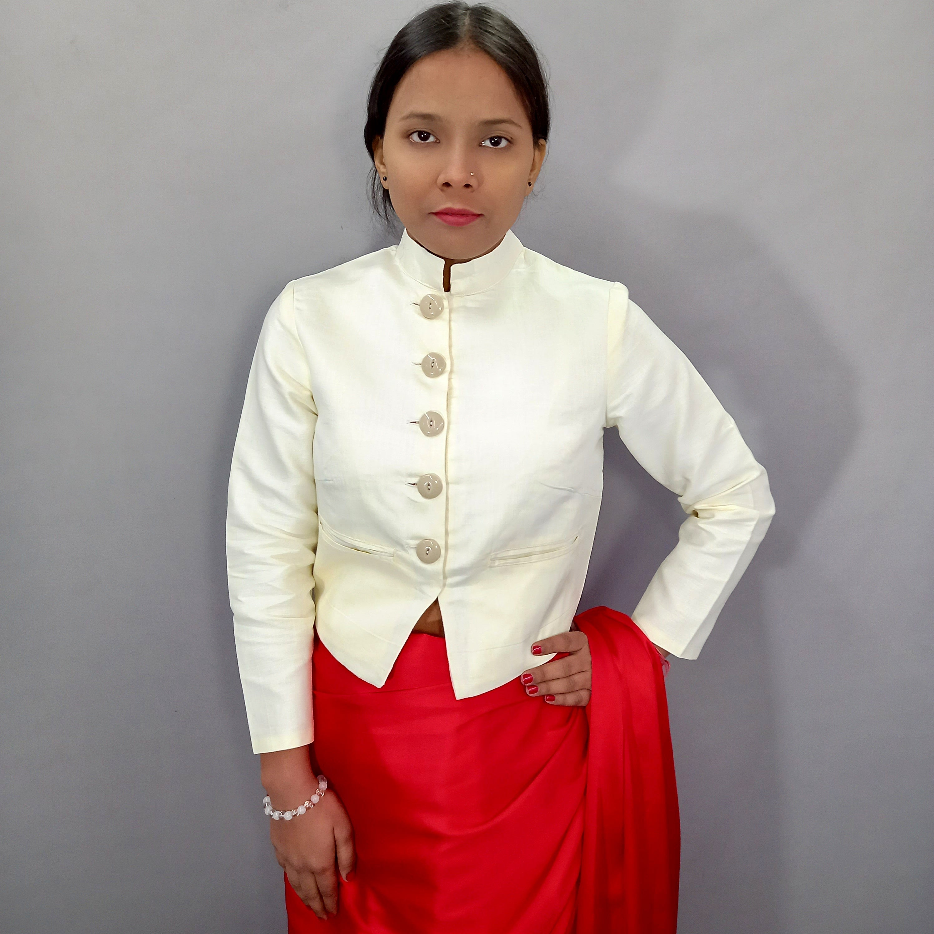 Front Open Cotton Long Blouse Full Sleeve