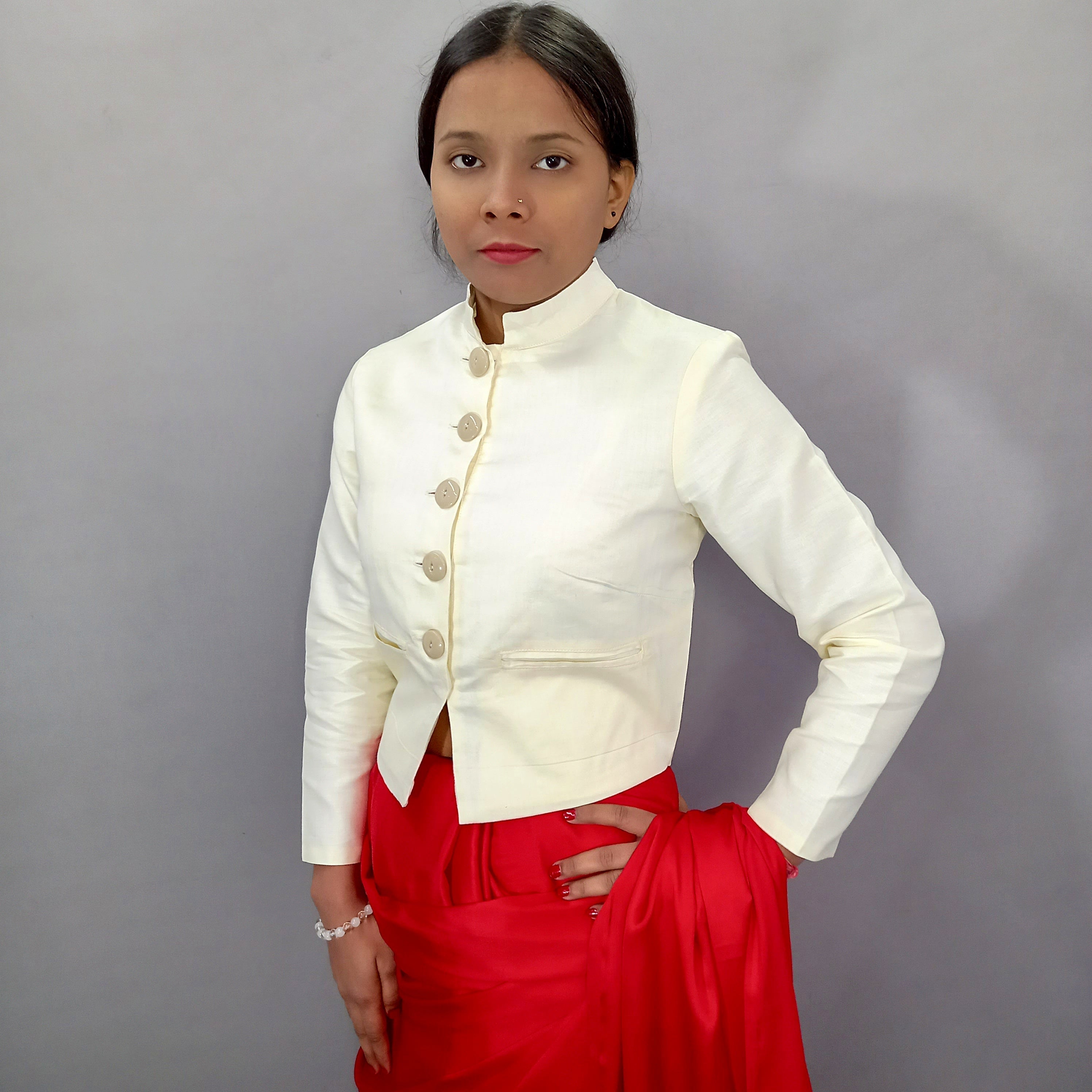 Front Open Cotton Long Blouse Full Sleeve