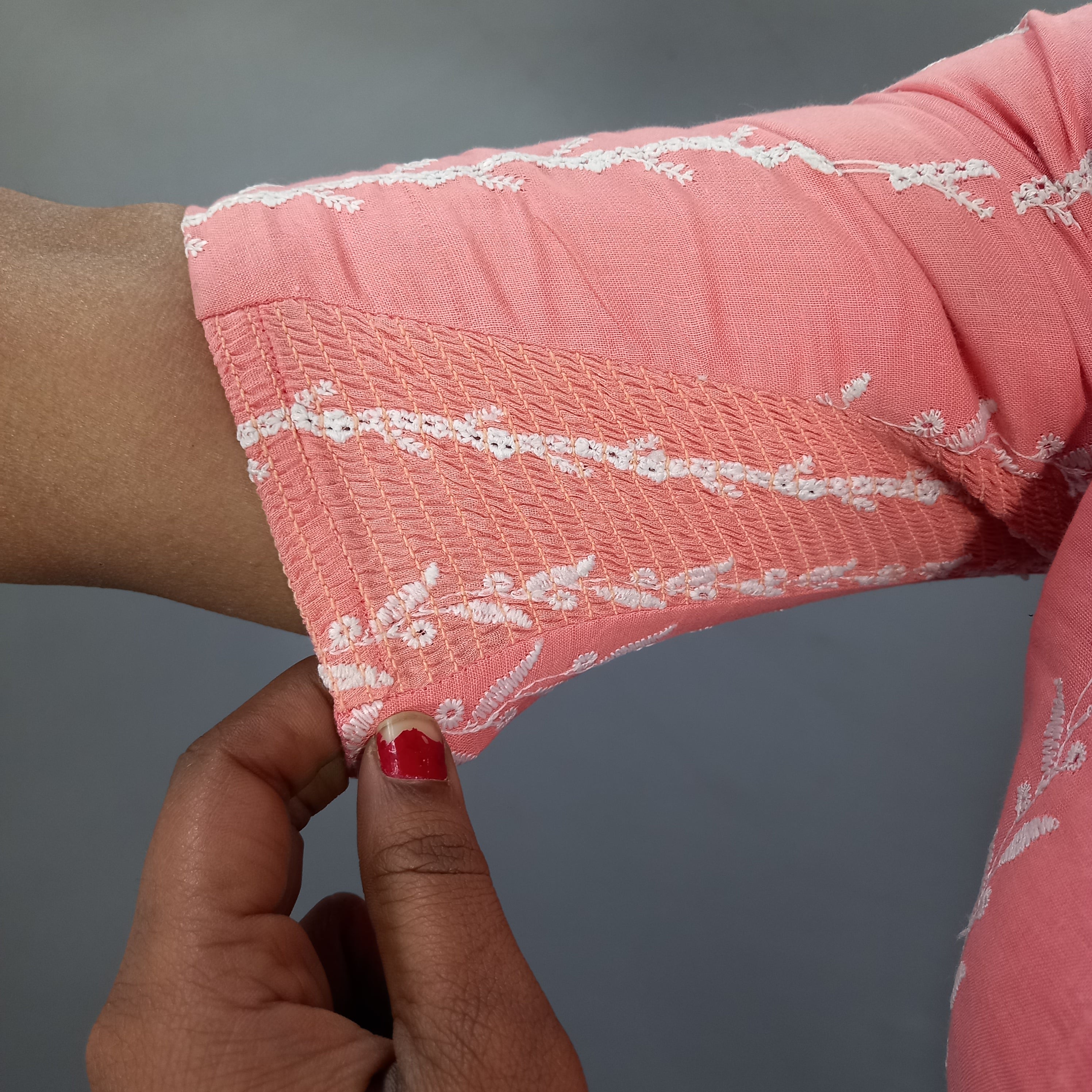 Maharani Cotton Saree Blouse with Floral Embroidery in Pink