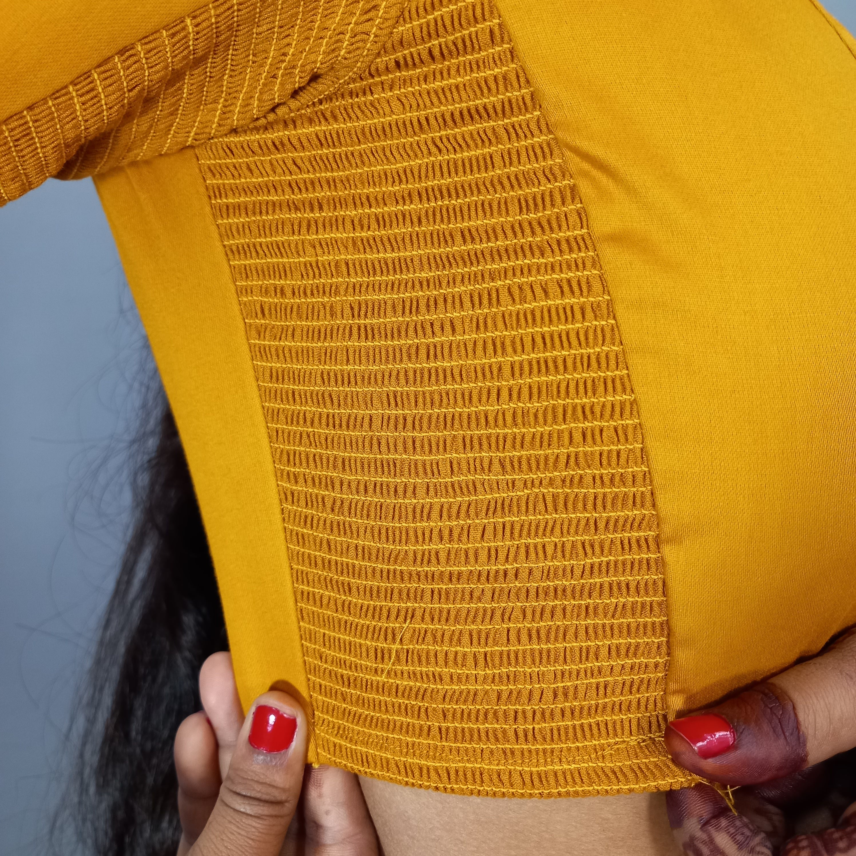 Malika Elbow Sleeves Cotton Saree Blouse in Mustard