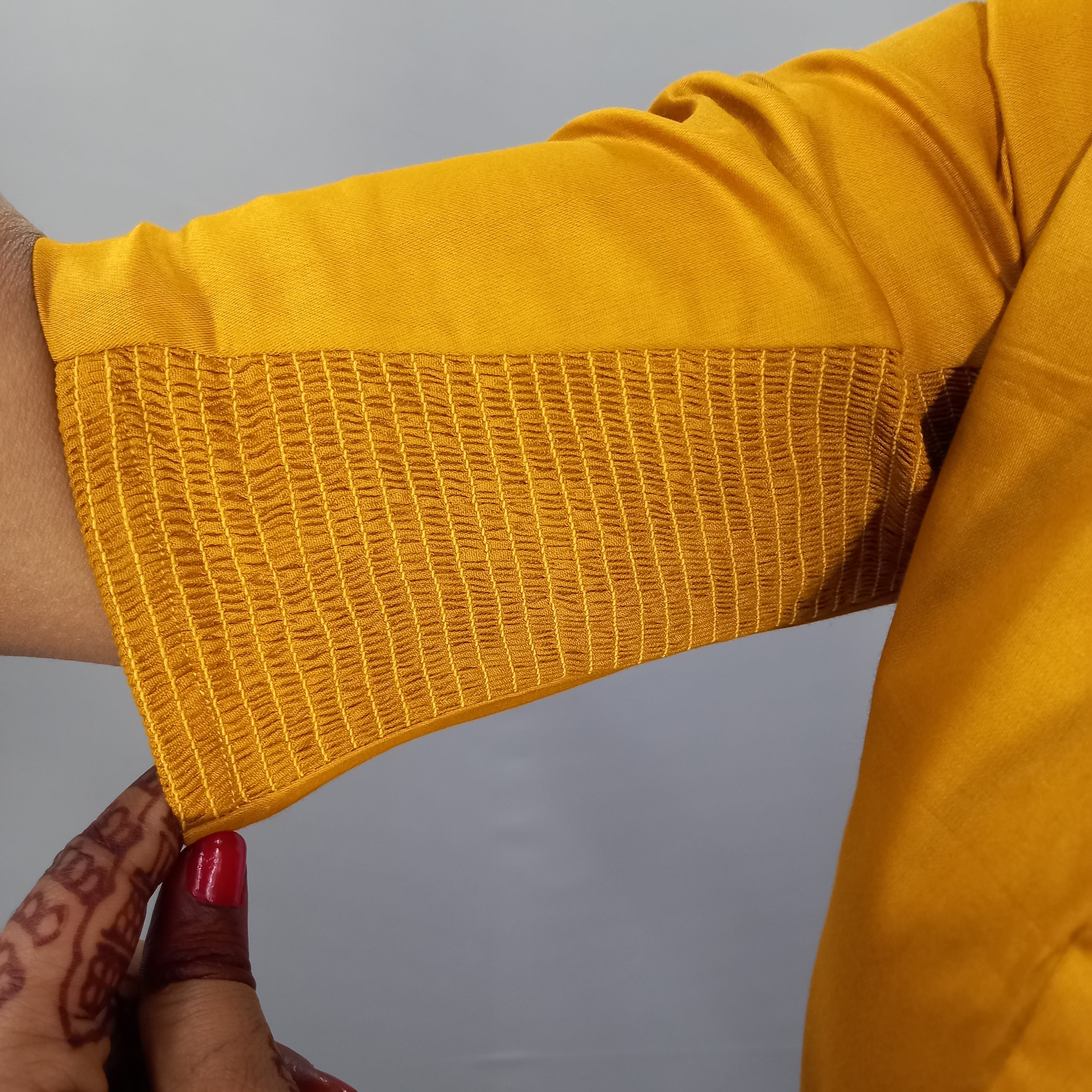 Malika Elbow Sleeves Cotton Saree Blouse in Mustard