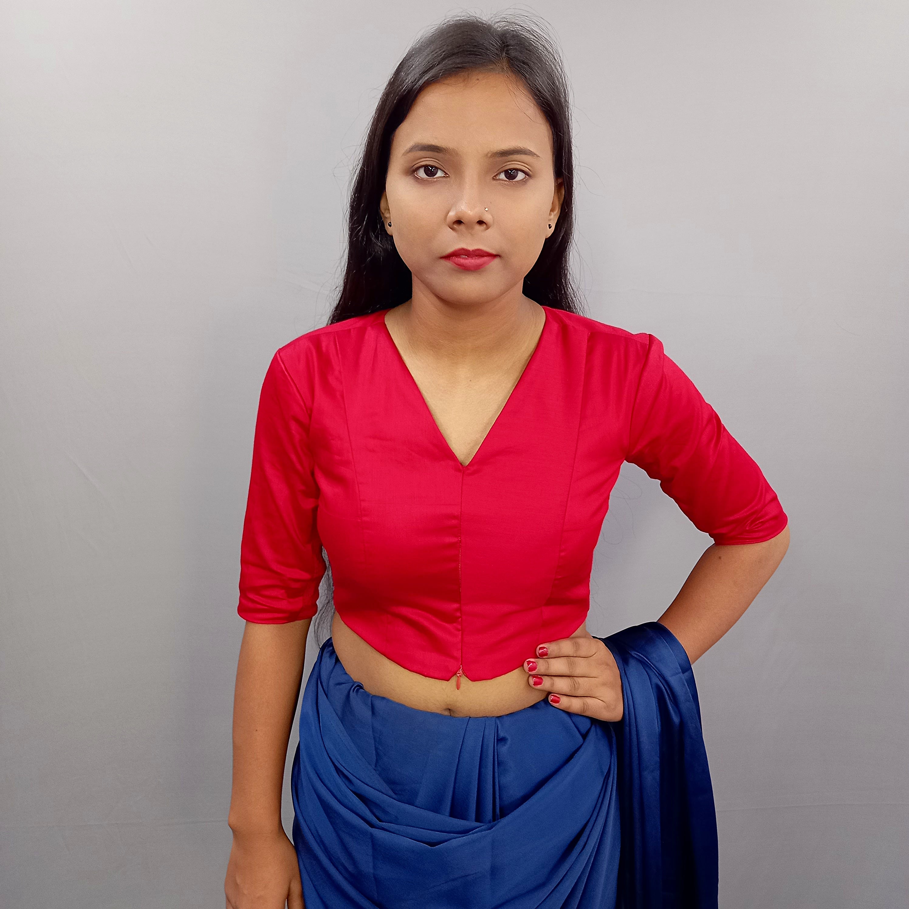 Regular Sleeves Cotton Saree Blouse in Red Fabric