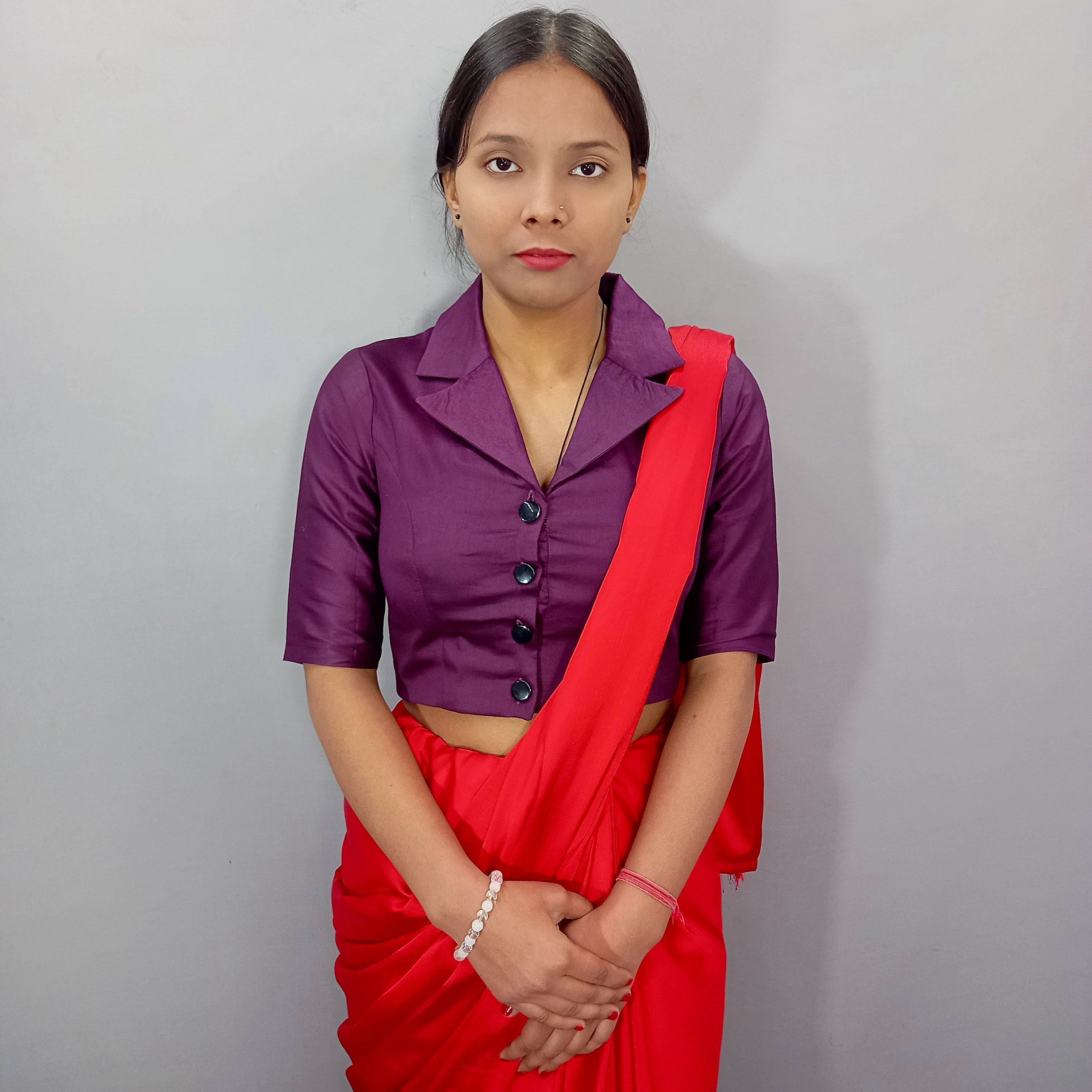 Regular Sleeves Cotton Saree Blouse in Wine