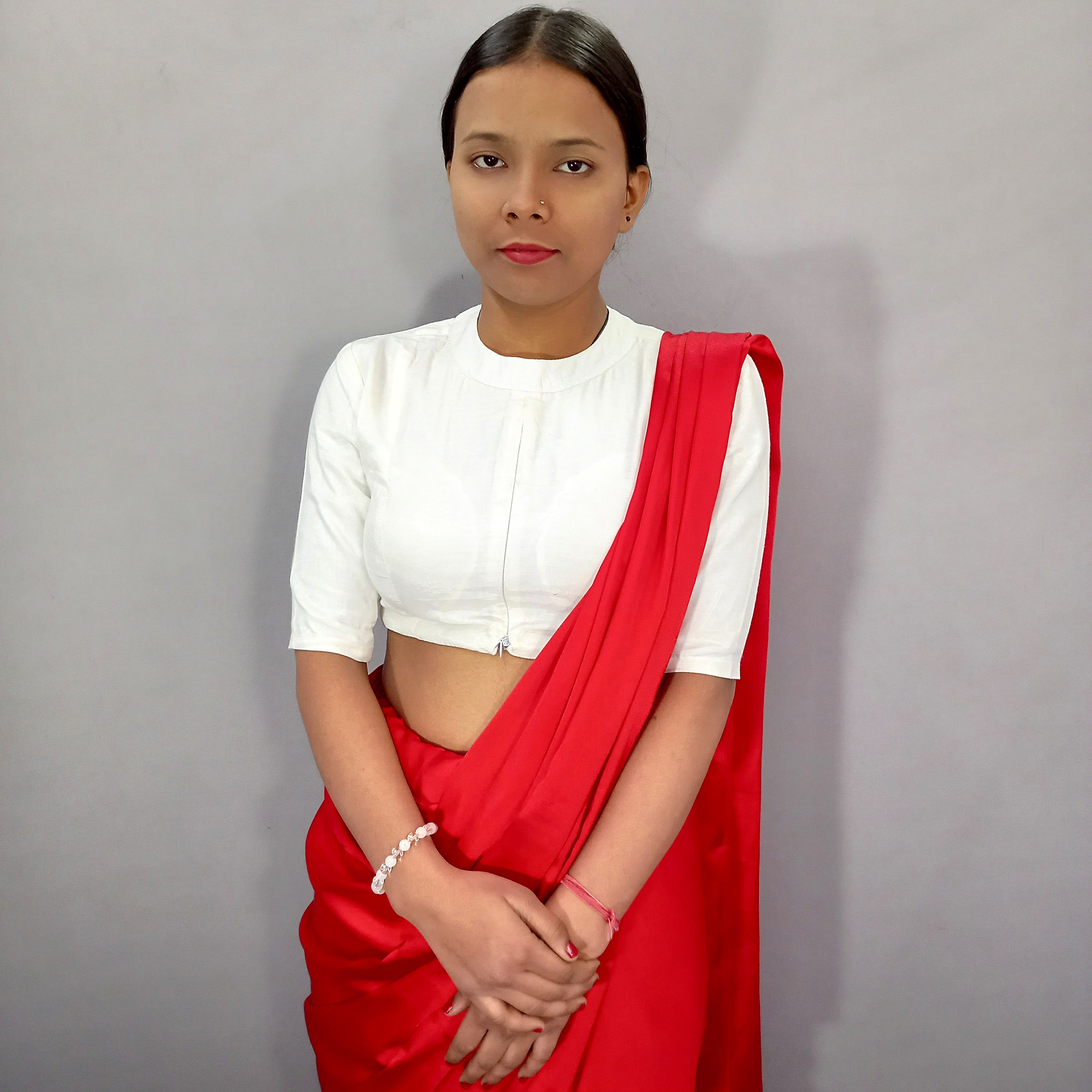 Regular Sleeves Saree Blouse in White