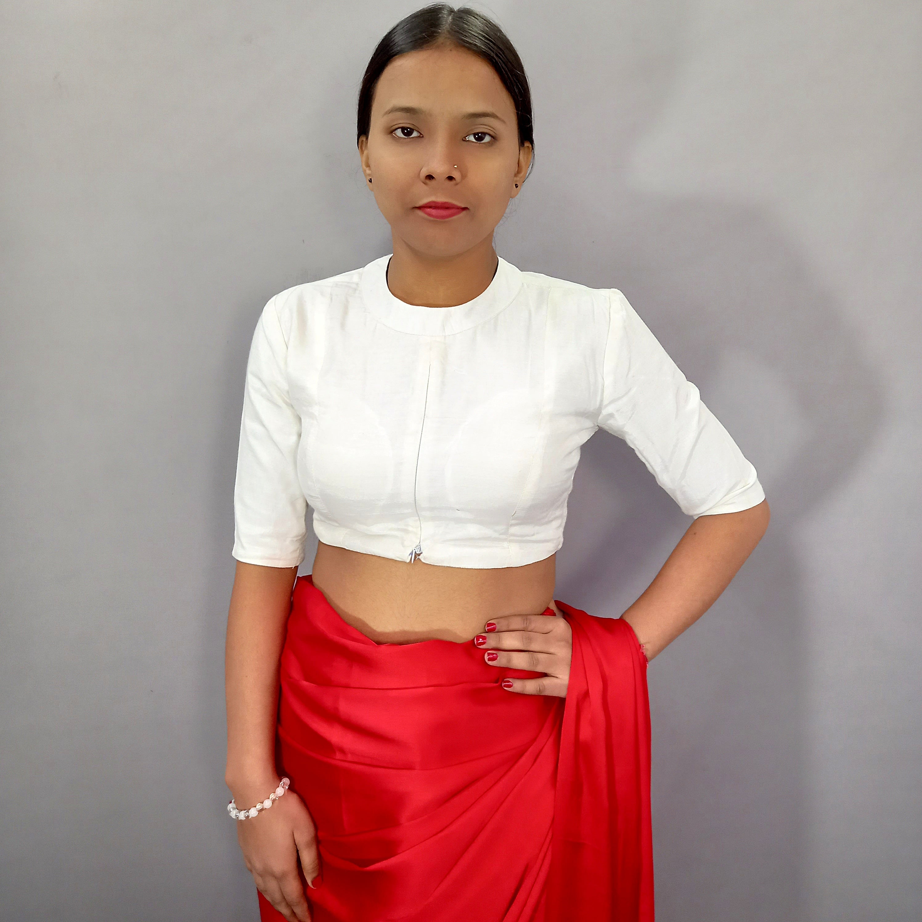 Regular Sleeves Saree Blouse in White